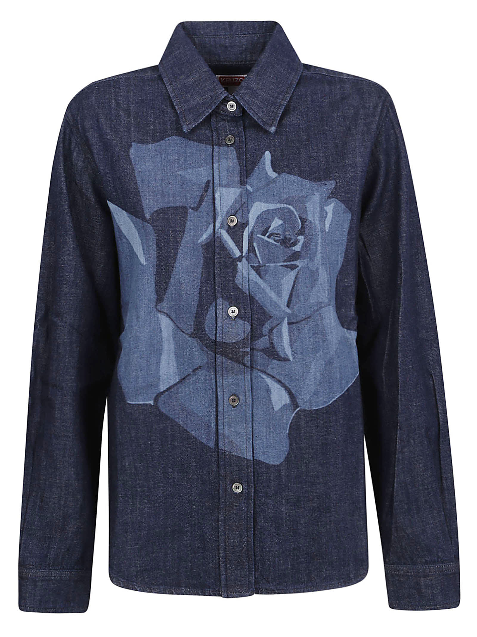 Shop Kenzo Rose Shirt In Rinse Blue