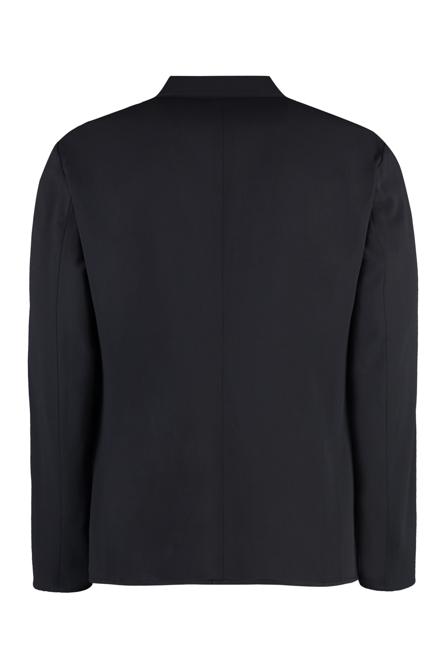 Shop Giorgio Armani Single-breasted Virgin Wool Jacket In Blu