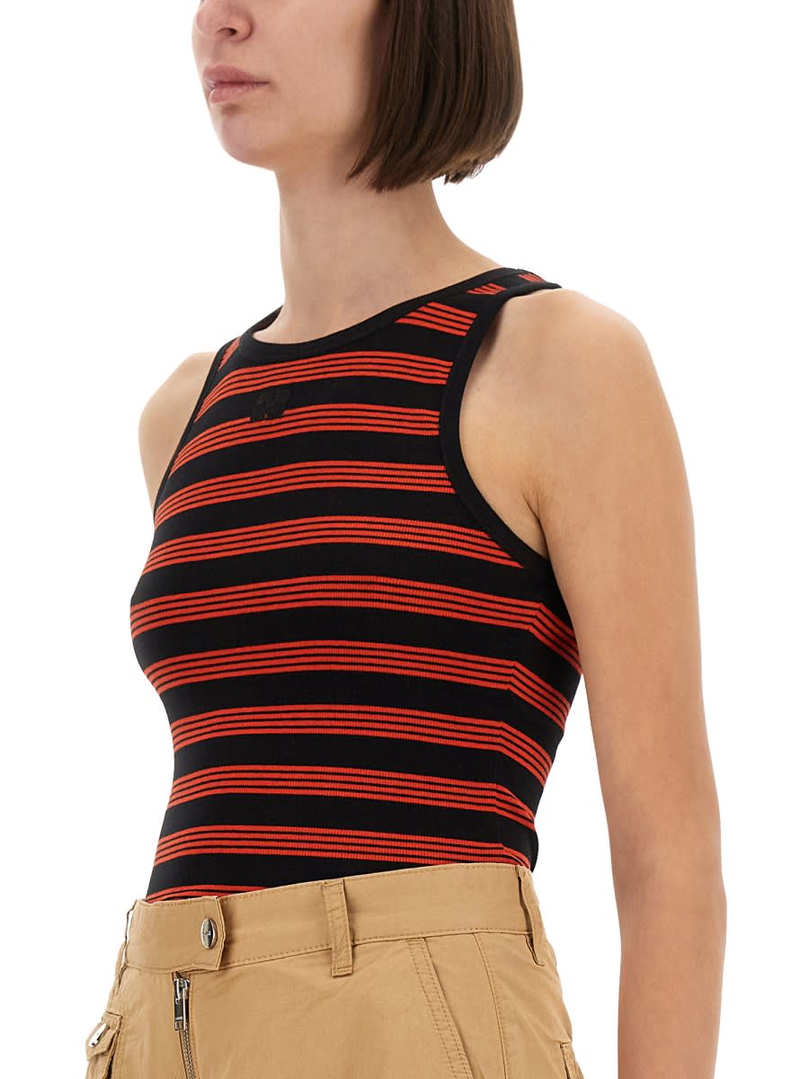 Ganni Red Striped Soft Cotton Rib Tank Top