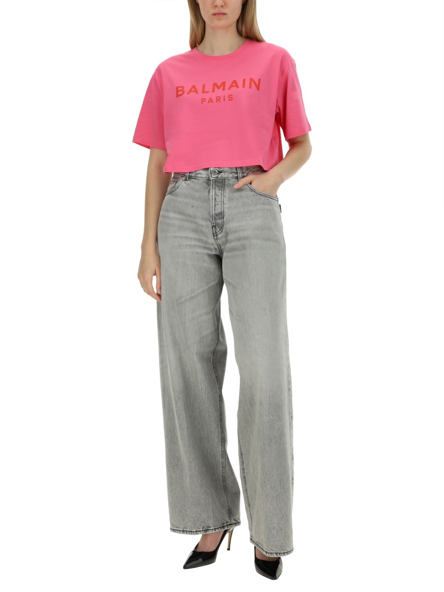 Shop Balmain T-shirt With Logo In Fuchsia