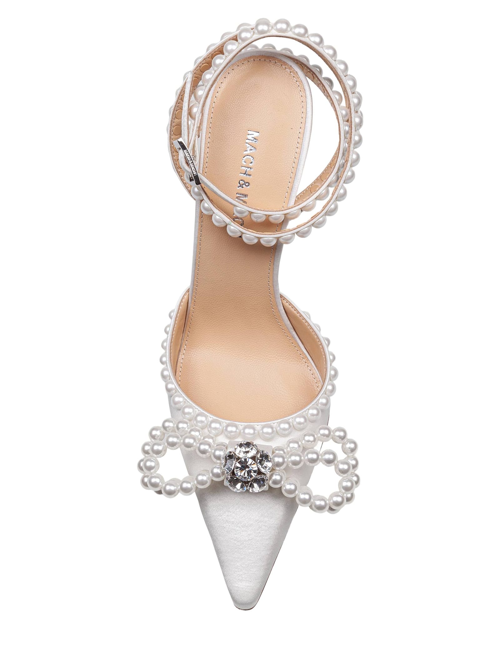Mach &amp; Mach Satin Double Decollete With Pearl Bow In White
