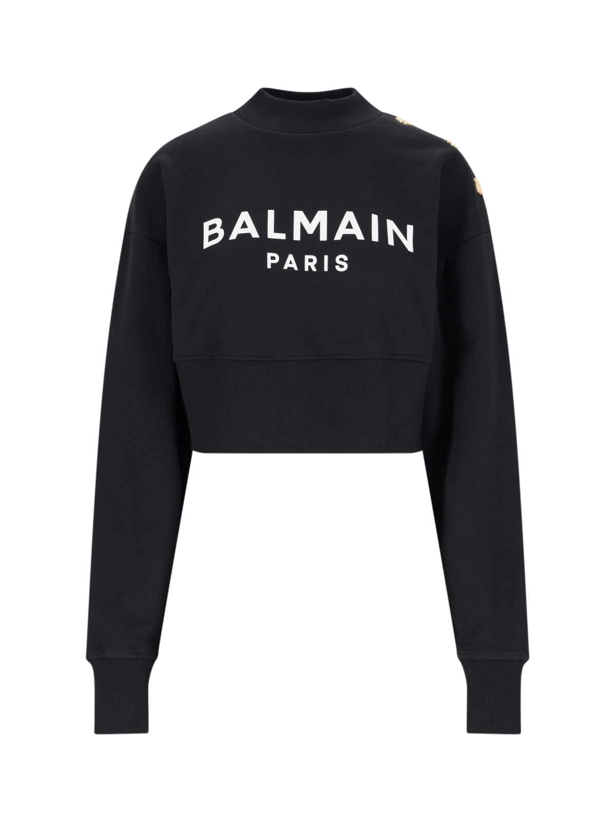 Shop Balmain Cropped Crew Neck Sweatshirt In Black