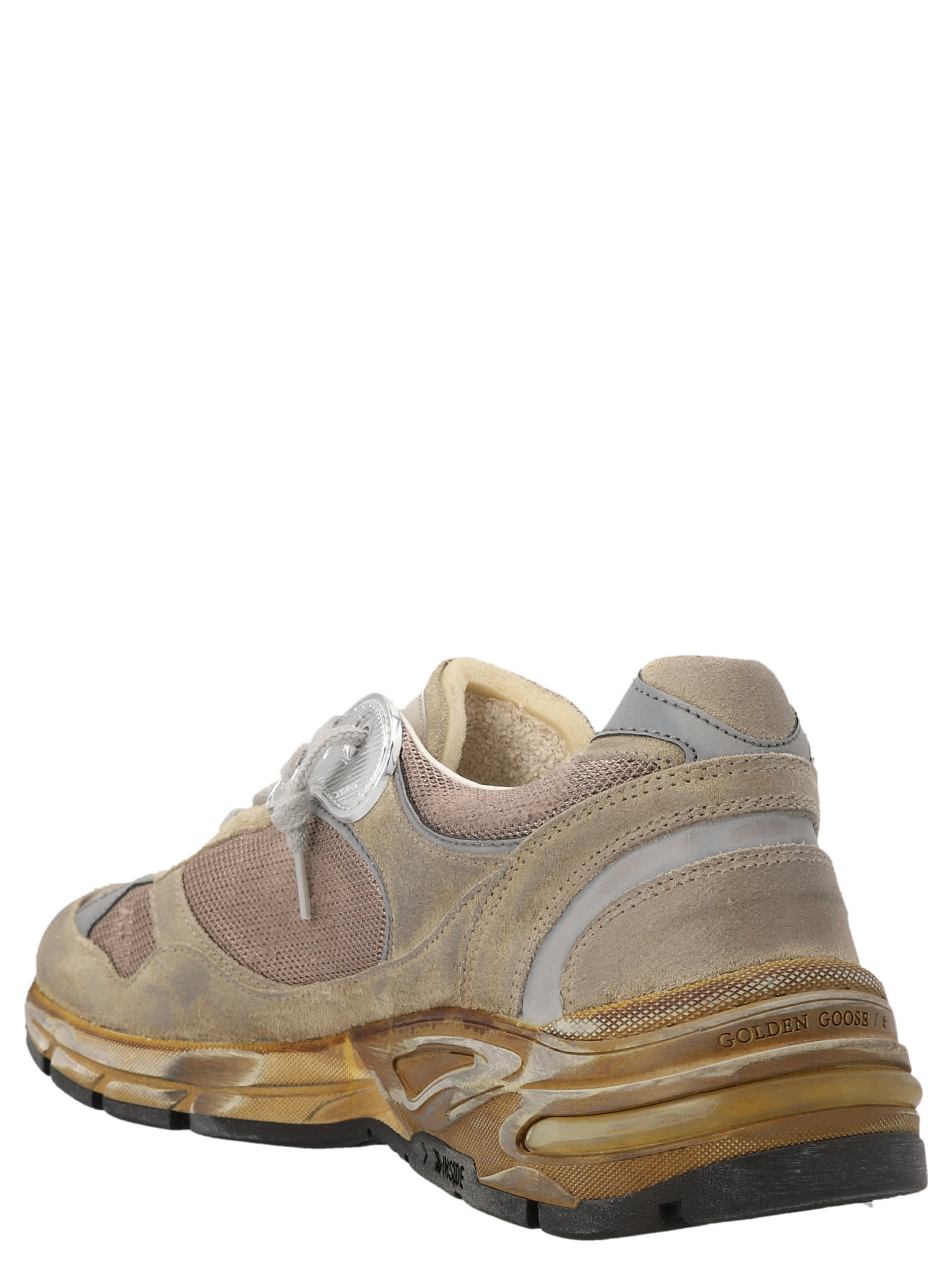 Shop Golden Goose Running Dad Sneakers In Taupe/silver/white