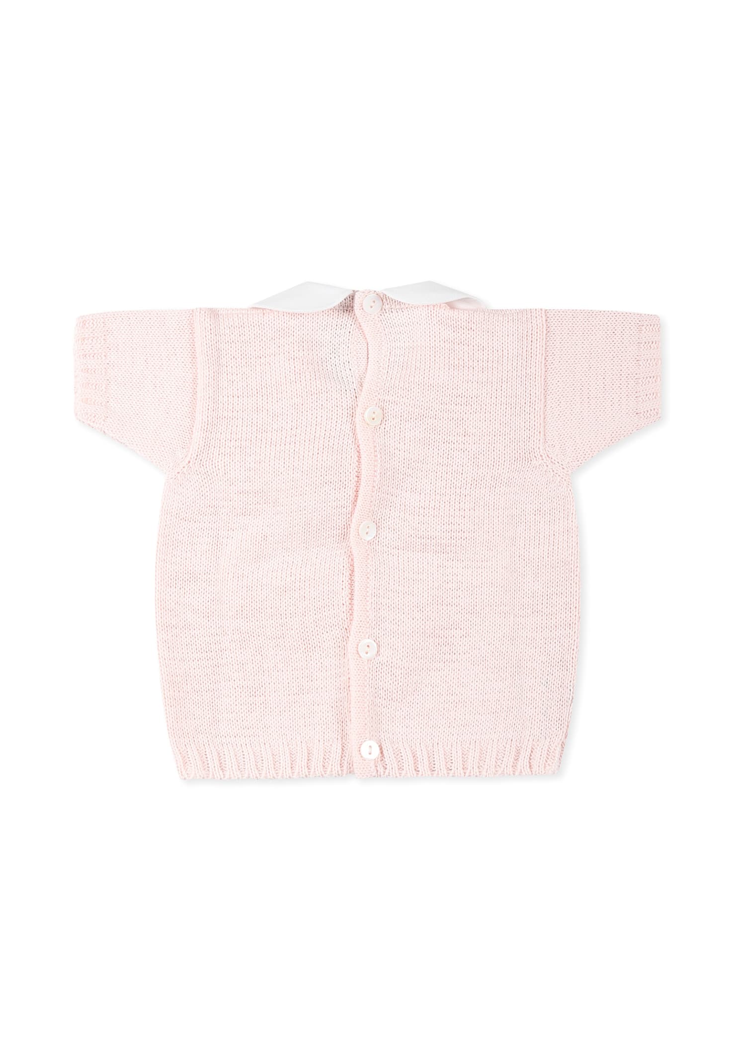 Little Bear Pink Sweater For Baby Girl With Bow In Pink
