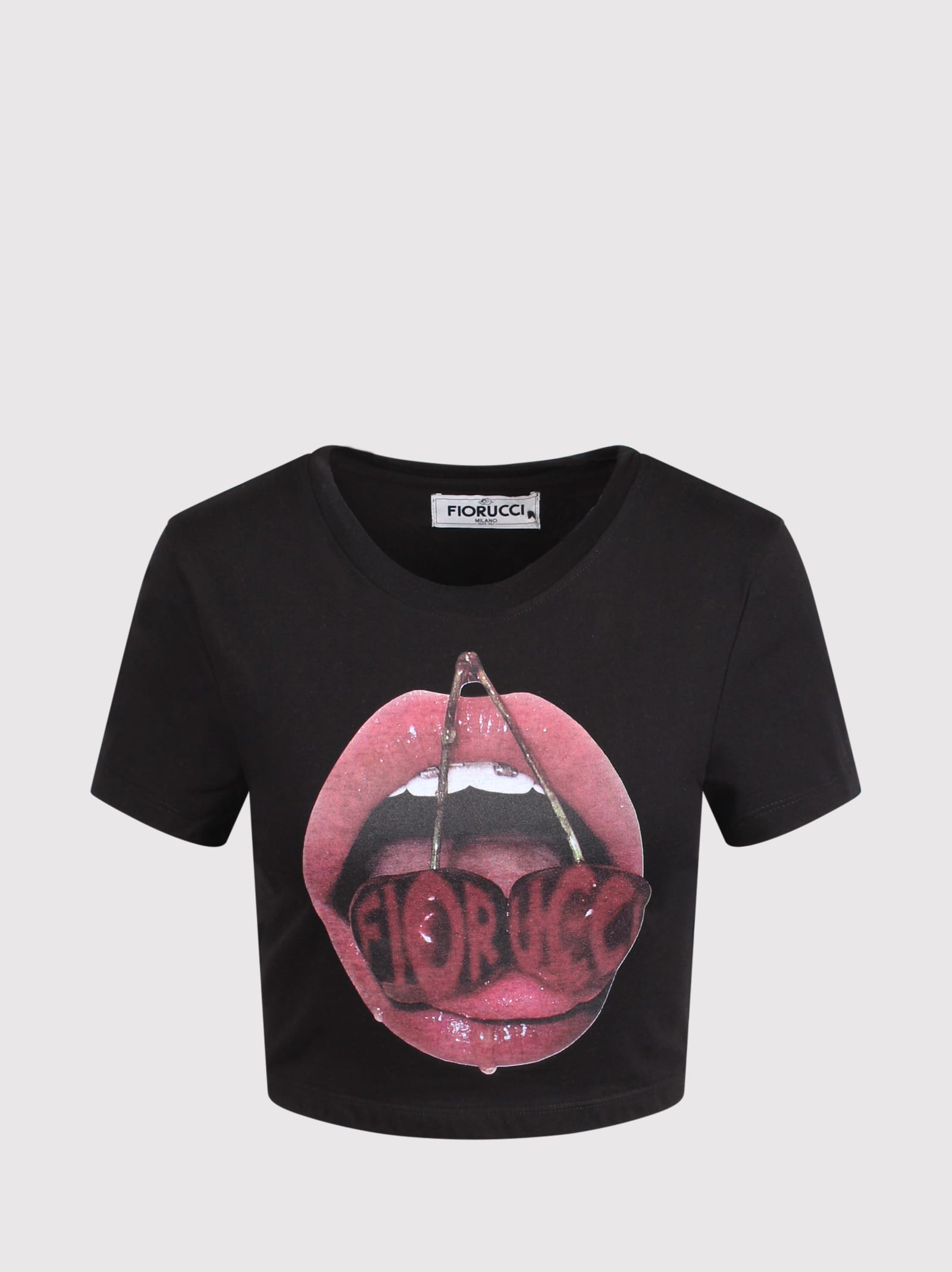 Shop Fiorucci Cropped T-shirt With Cherry Graphics