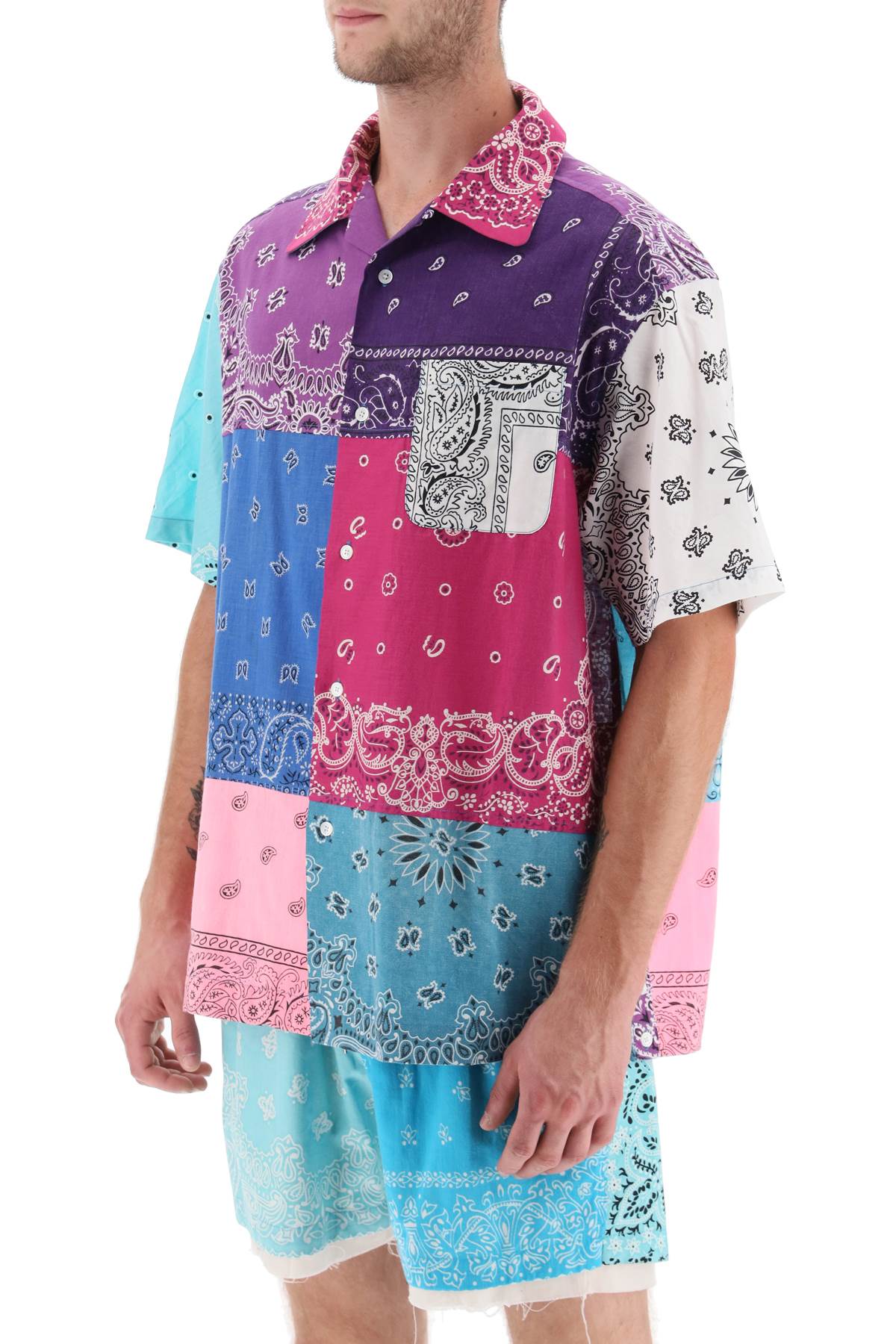 Shop Children Of The Discordance Short-sleeved Patchwork Shirt With Bandana Prints In Mix