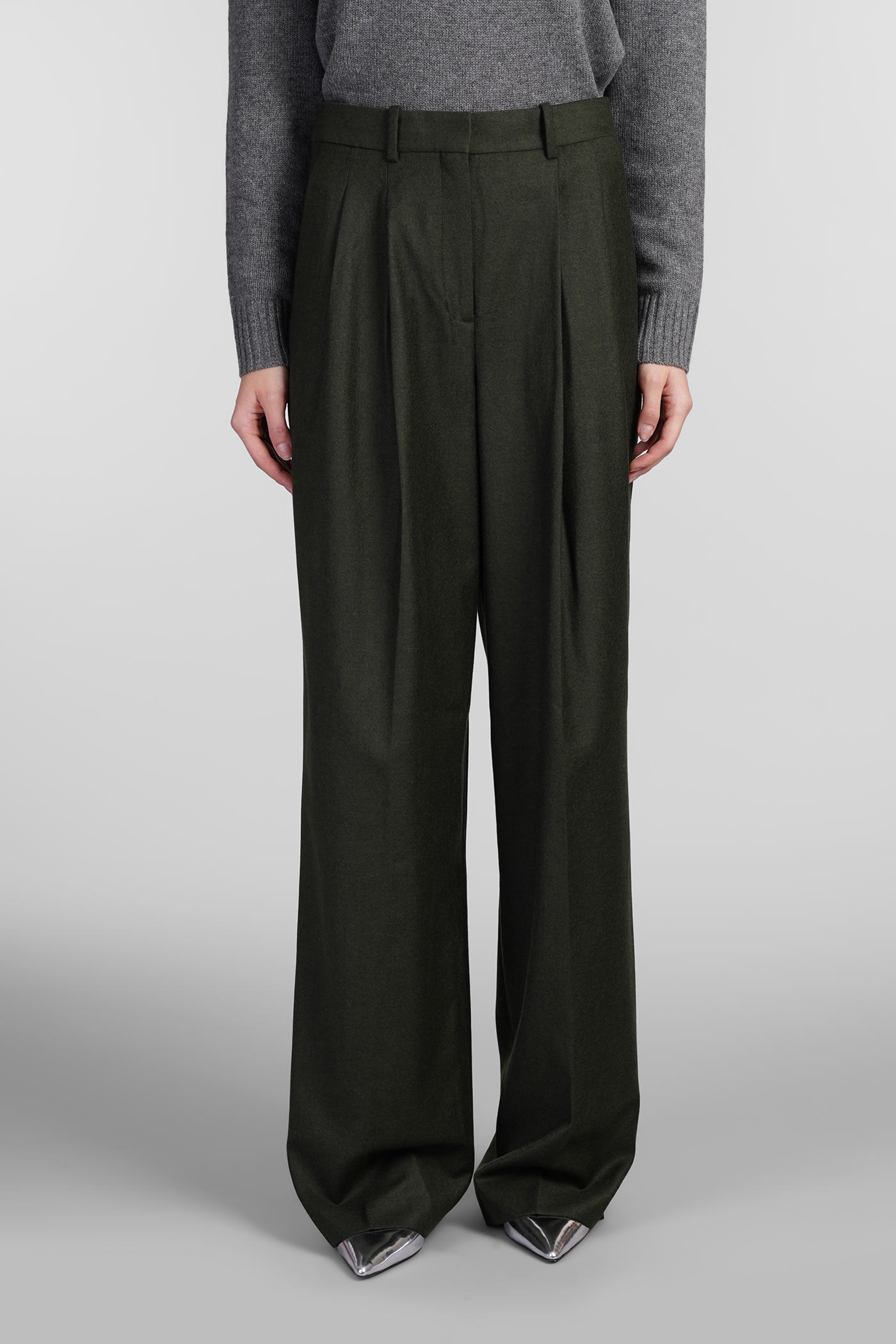 Shop Theory Pants In Green Wool