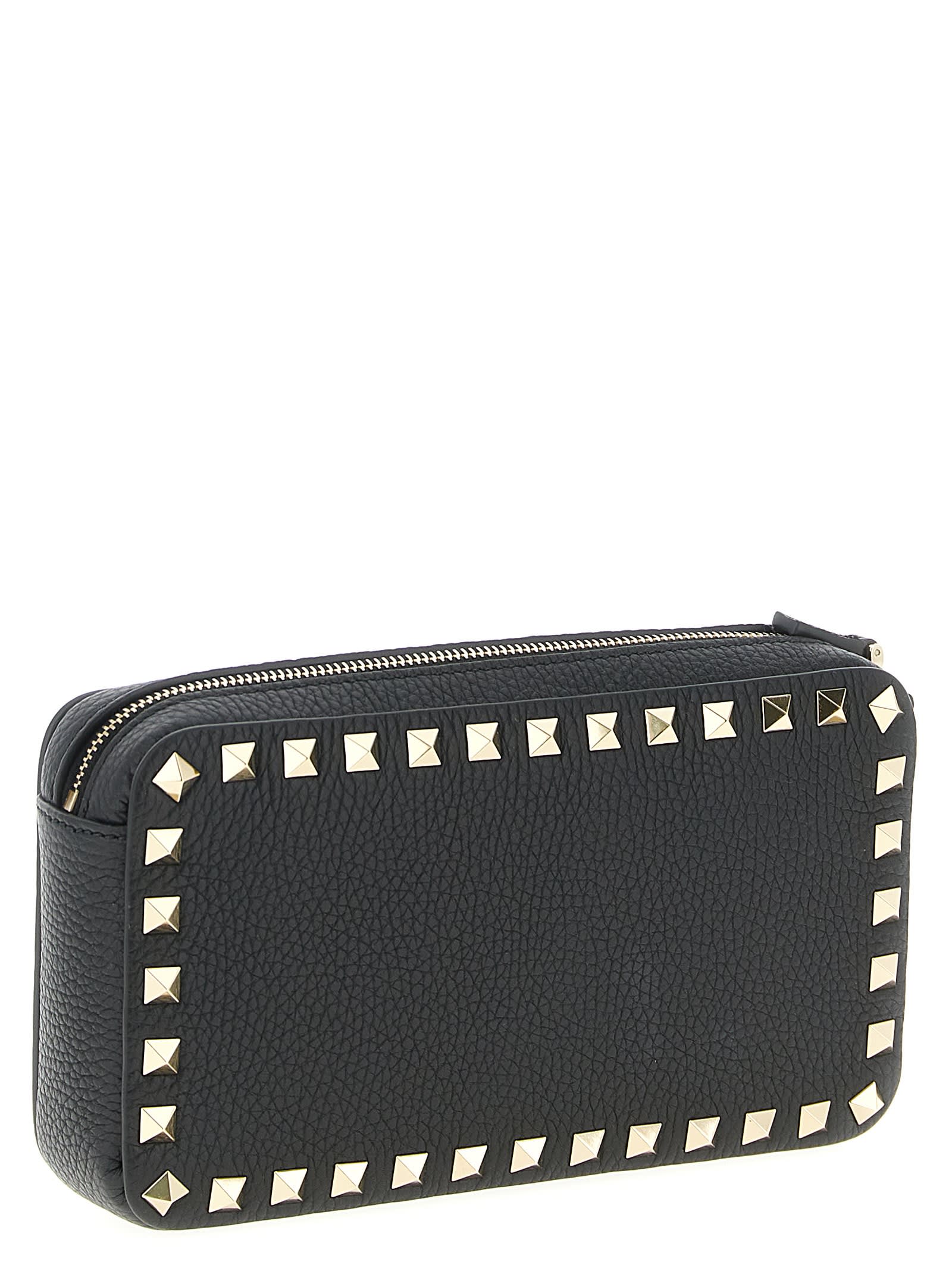 Valentino Rectangular Studded Clutch With Textured Surface In Black