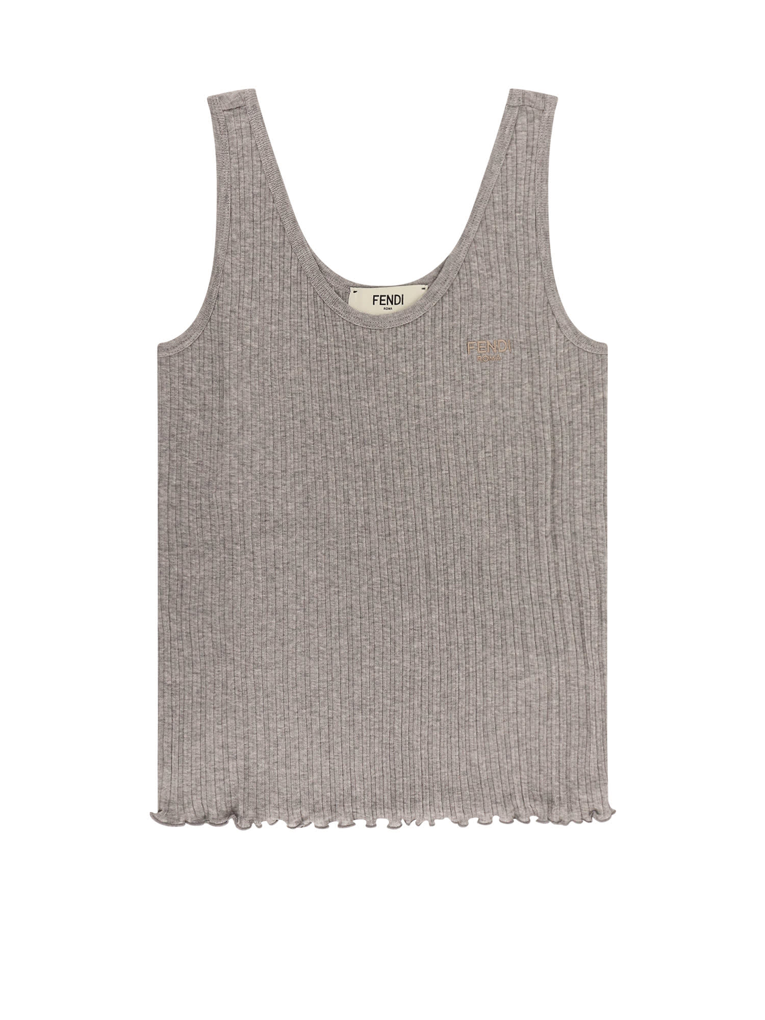 Fendi Roma Ribbed Cotton Tank Top In Grey