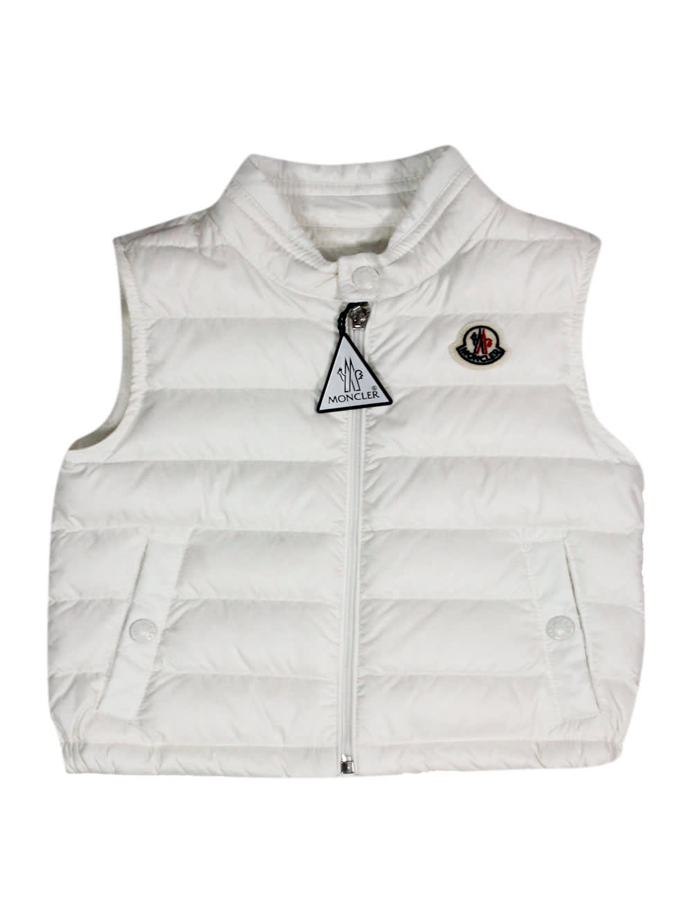 Shop Moncler New Amaury Sleeveless Lightweight Down Jacket With Front Zip Closure And Logo In White