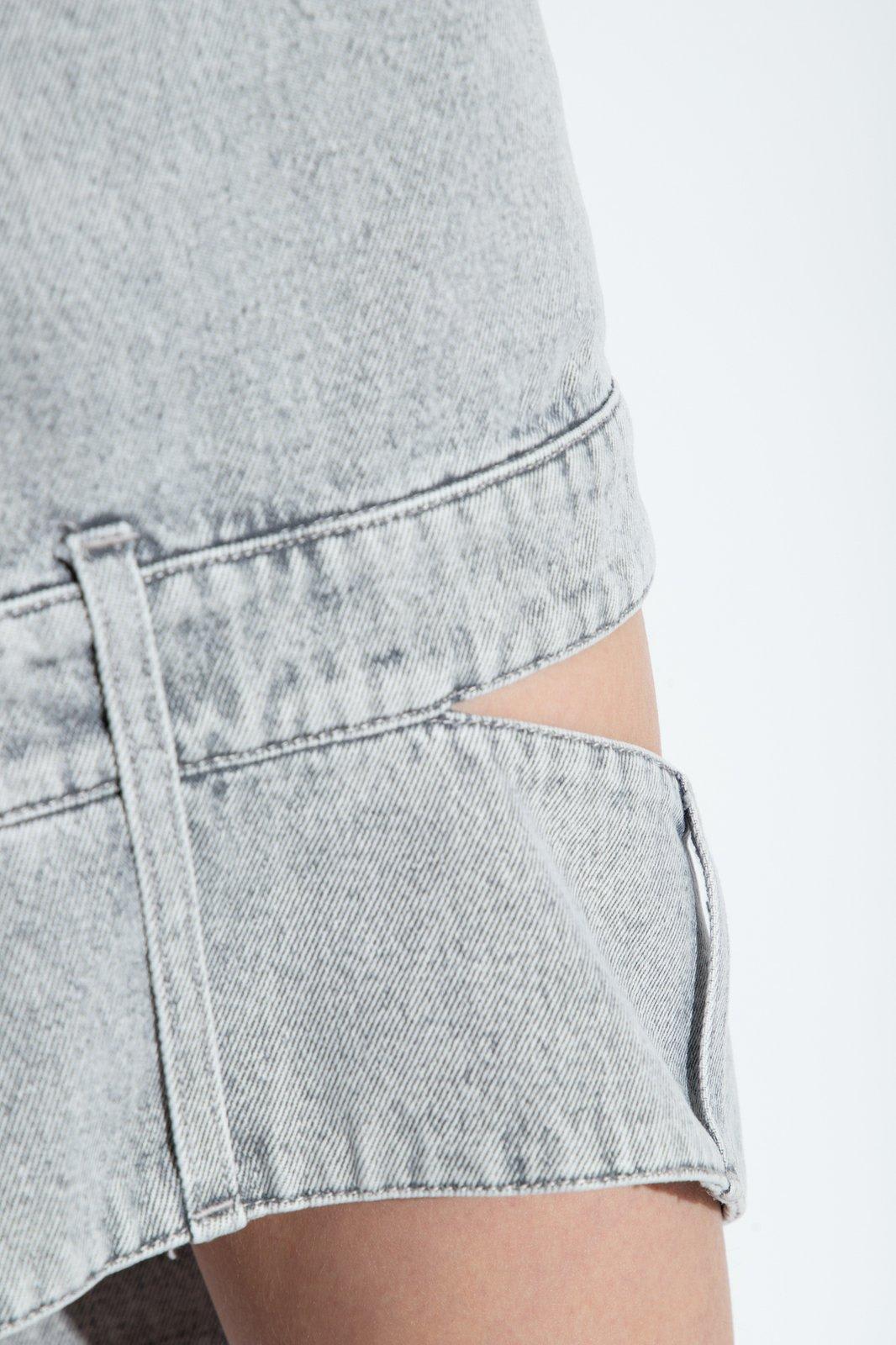 Shop Attico Cut-out Mini Denim Skirt In Grey