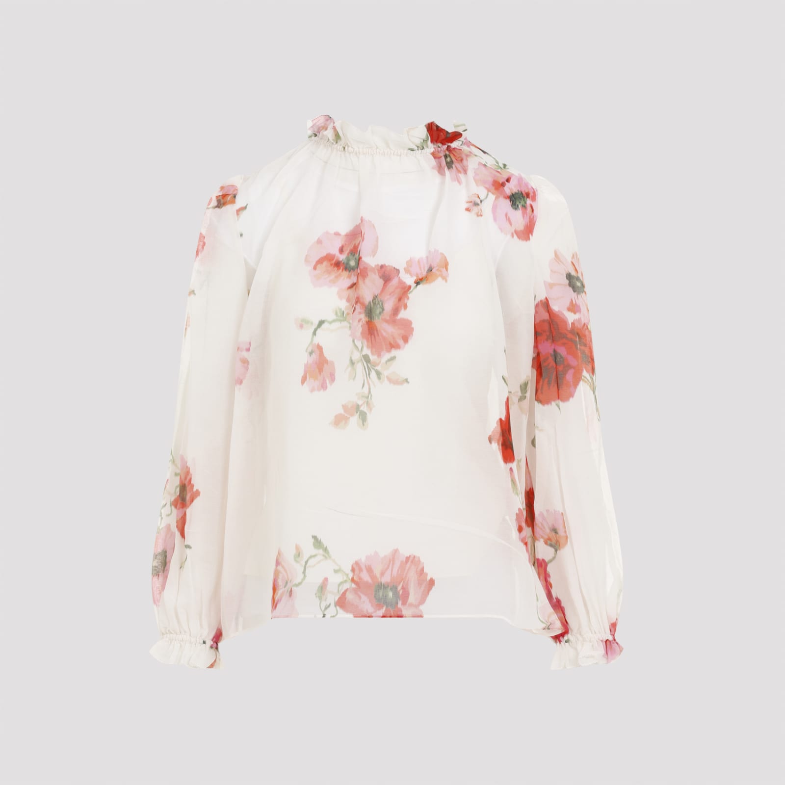 Shop Zimmermann Lightburst Billow Blouse In Cream Red Floral