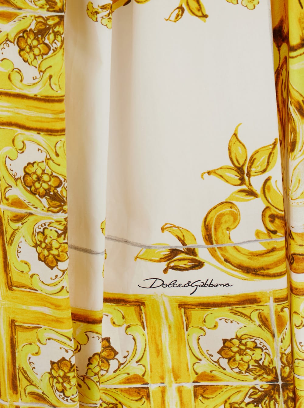 Shop Dolce & Gabbana Midi Yellow And White Bustier Dress With Majolica Print In Cotton Woman