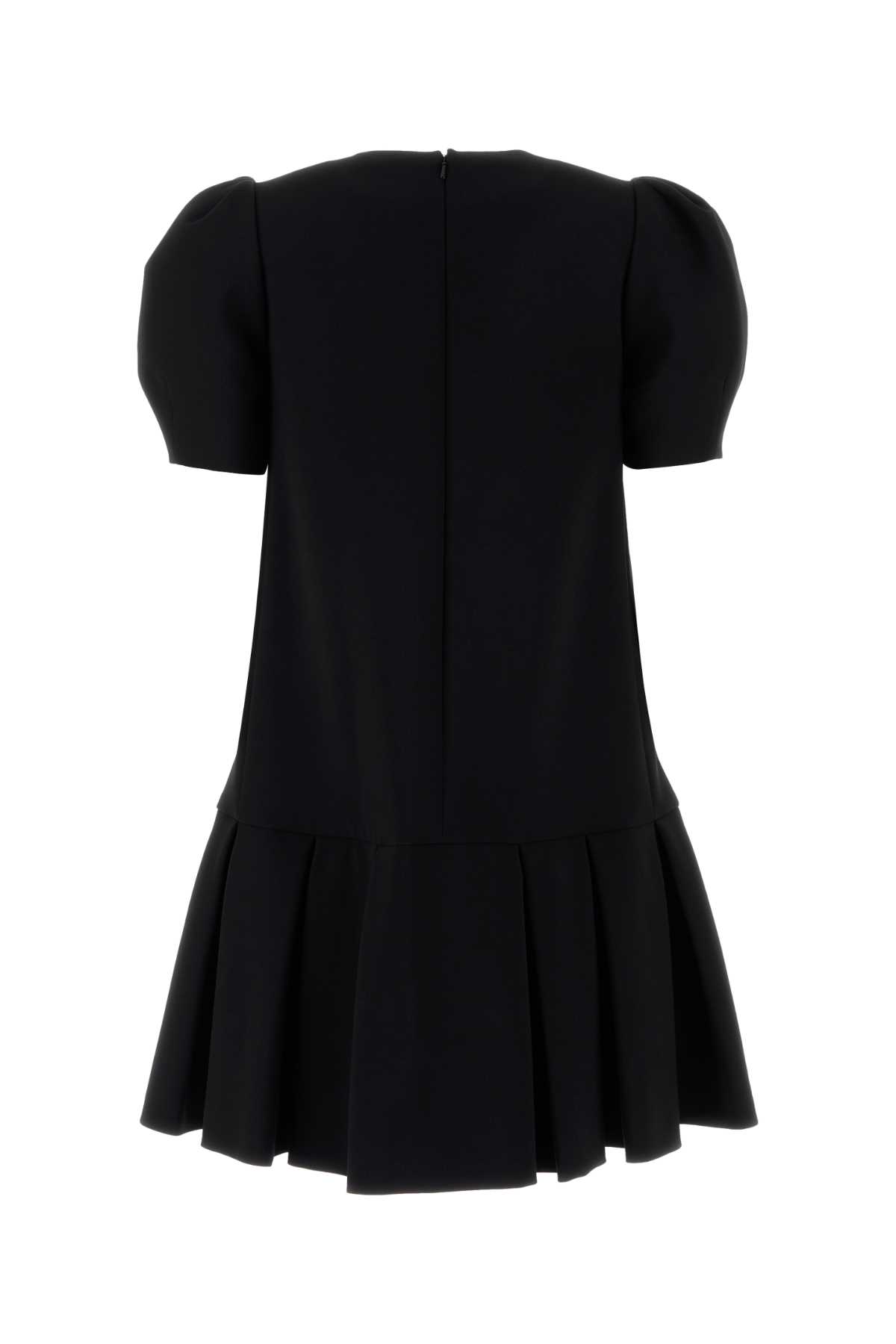 Moschino Twill Dress With Pleated Skirt And Puff Sleeves In Black