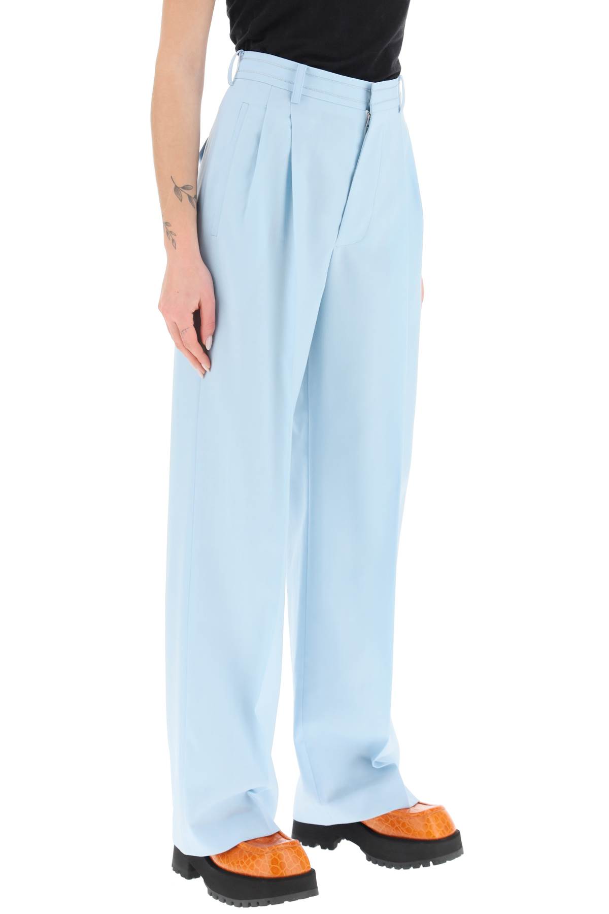 Marni Wide Leg Trousers In Arctic (light Blue)