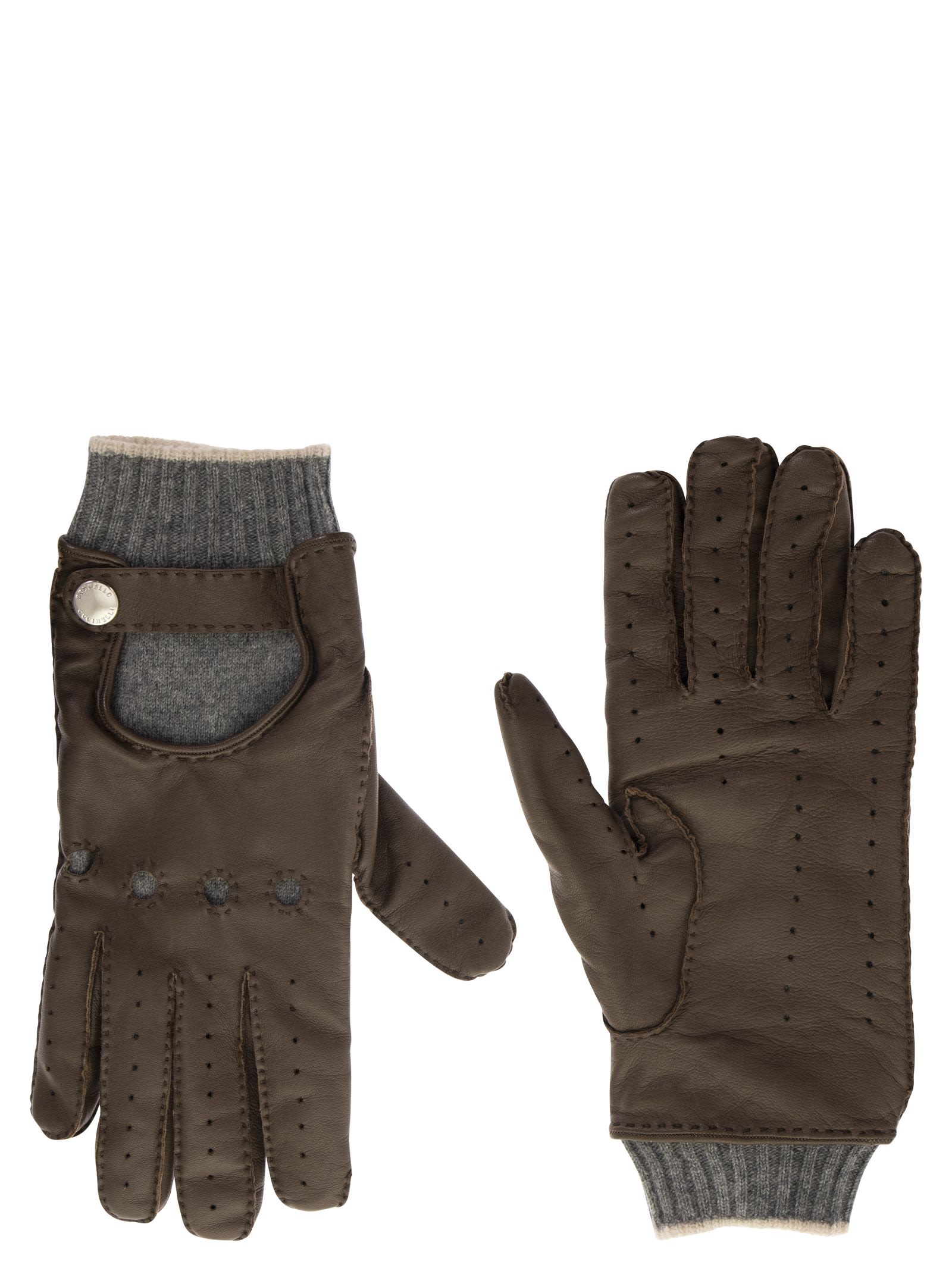 Brunello Cucinelli Leather And Cashmere Gloves
