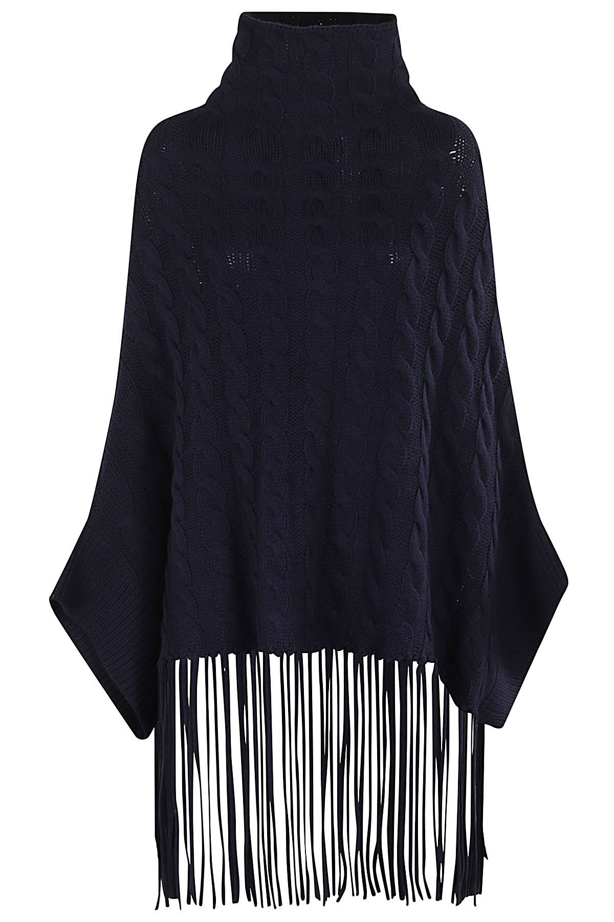 Shop Aspesi Poncho 4t02 Frange In Blu Nero