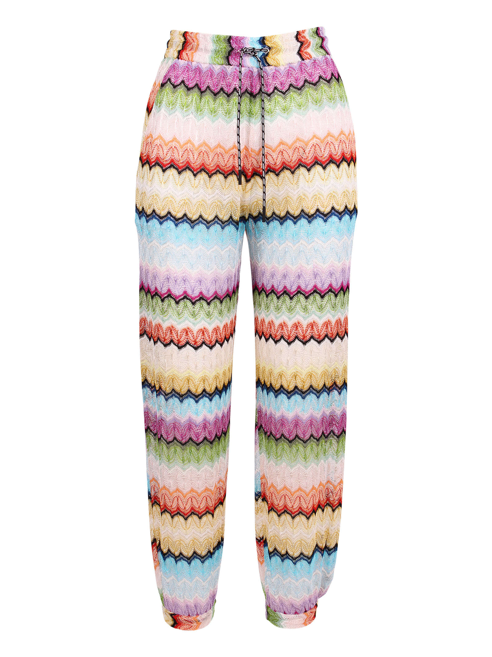 Missoni Fine Knitted Multicolor Zigzag Patterned Rayon Trousers