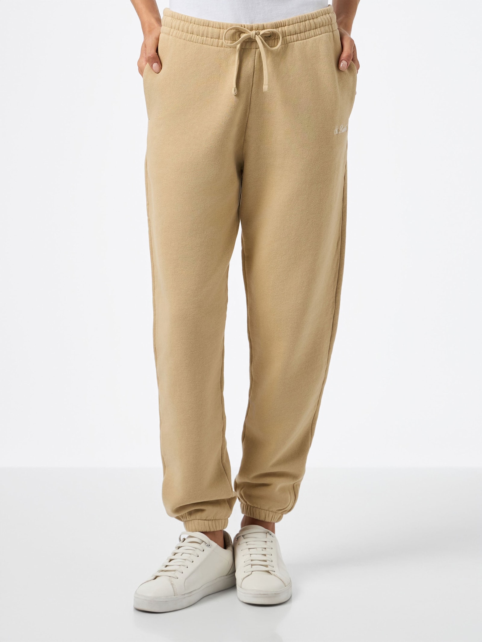Mc2 Saint Barth Woman Beige Cotton Fleece Jogger Pants Odalys In White