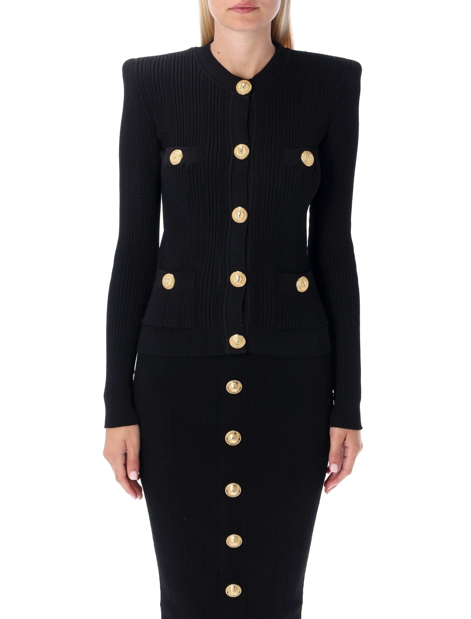 Balmain Cropped Cardigan With Gold-tone Buttons