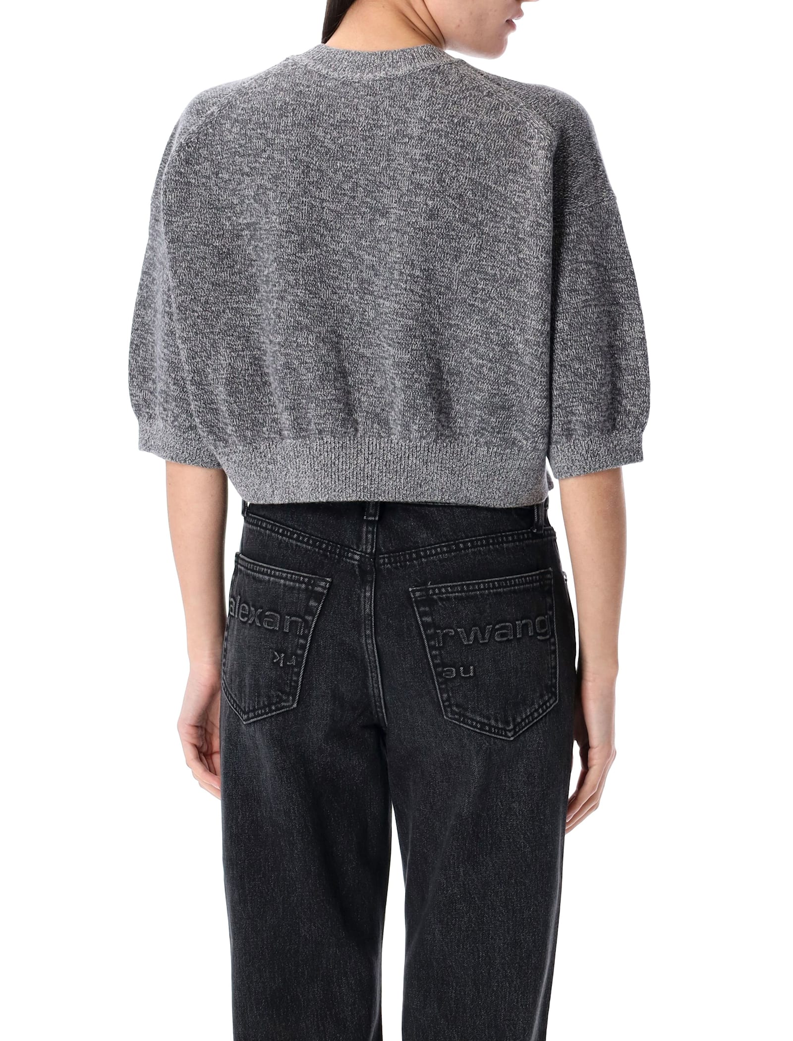 Alexander Wang T T By Alexander Wang Logo-embossed High-frequency Cropped Sweater In Grey