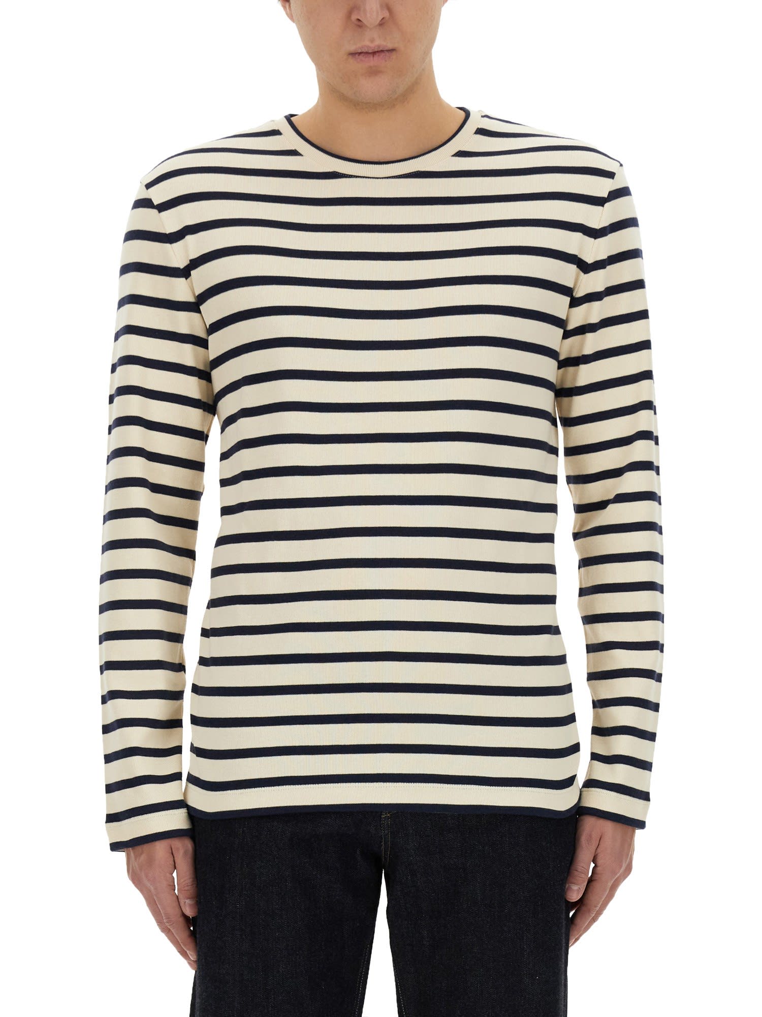 Shop Jil Sander Striped T-shirt In Bianco/nero