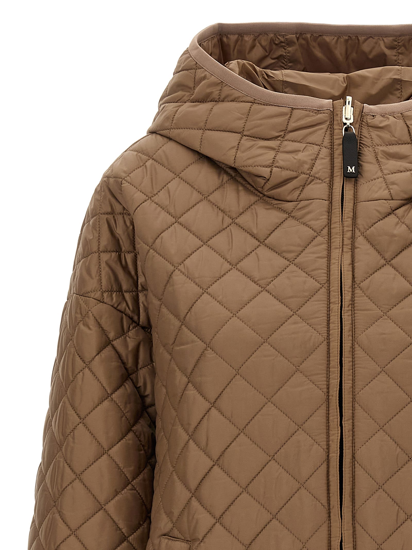 Max Mara The Cube Leo Quilted Short Hooded Jacket Coats Beige In Brown