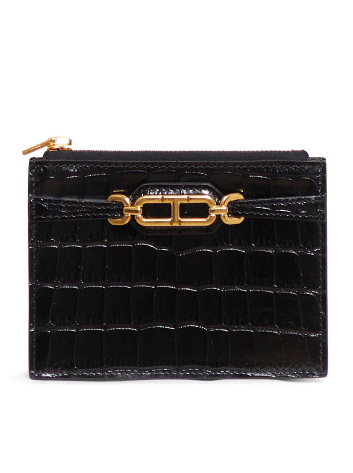 Shop Tom Ford Embossed Whitney Zipped Card Holder In Black