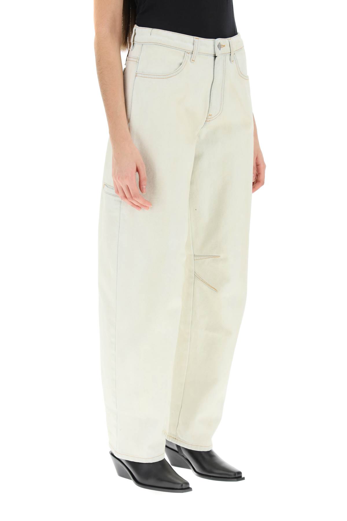 Palm Angels Contrast-trim Tapered Leg Jeans In Off White Brown (white)