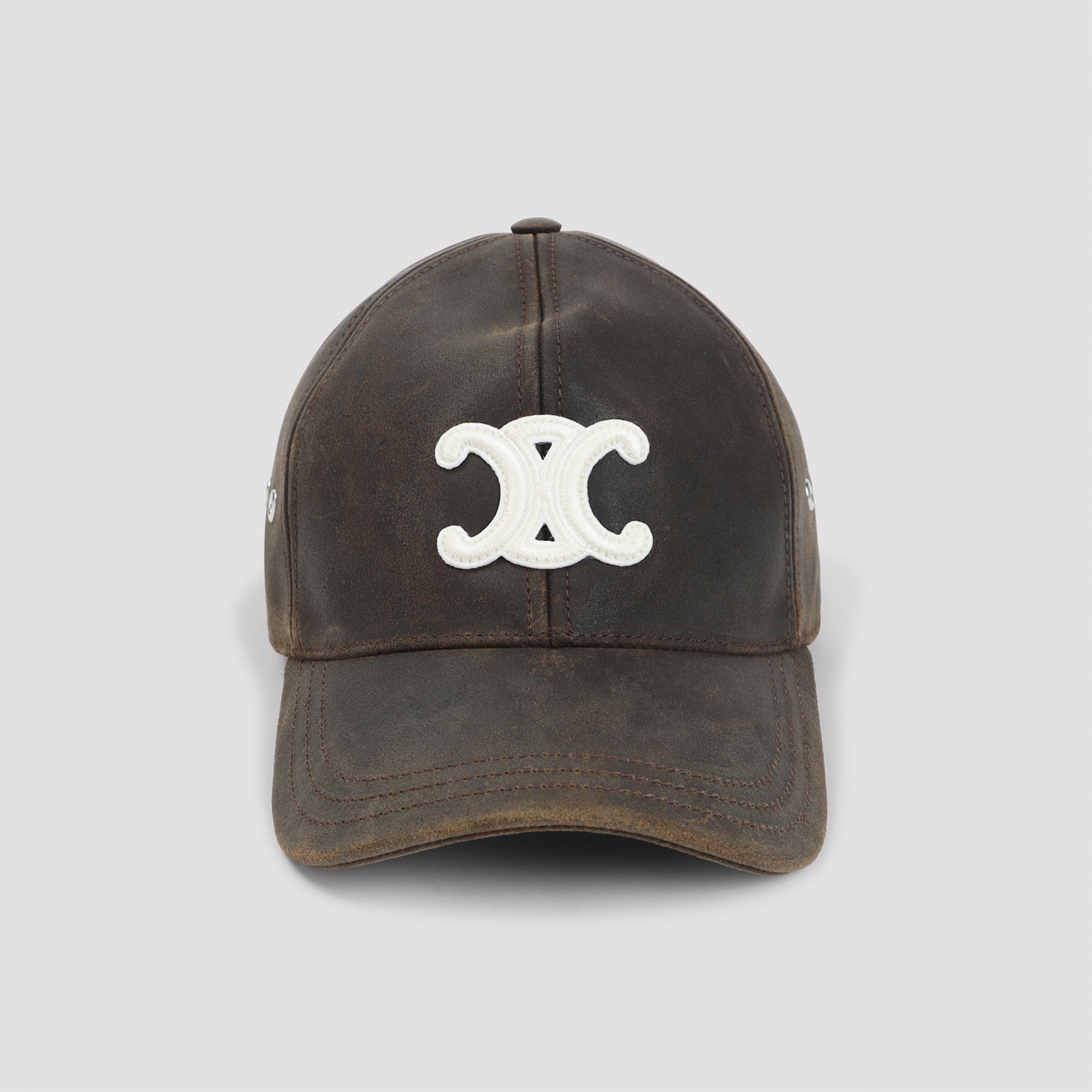 Celine Brown Triomphe Calf Leather Hat In Brown