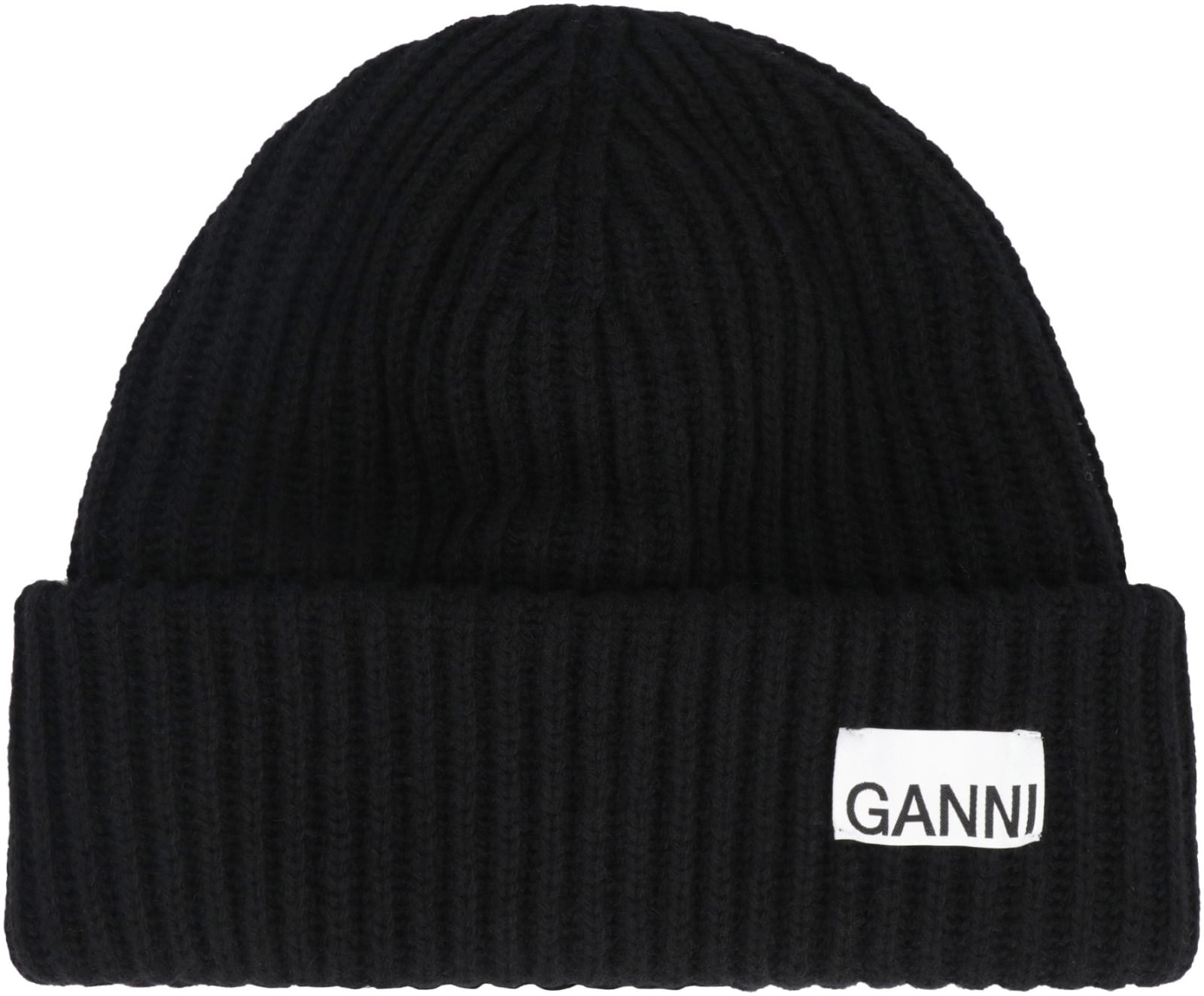 Shop Ganni Ribbed Knit Beanie In Black