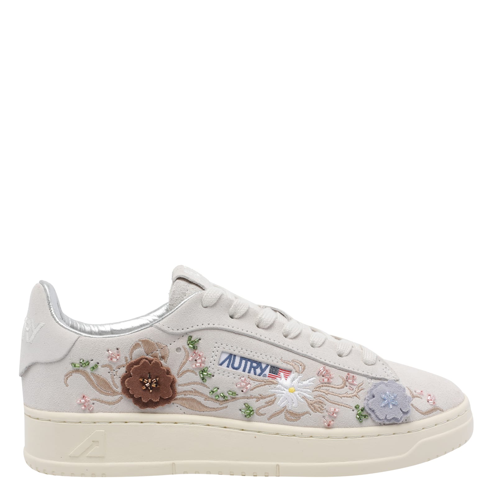 Autry Dallas Floral Suede Low Sneakers In Neutral