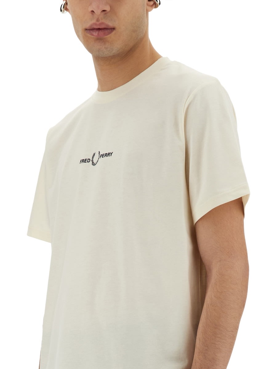 Fred Perry T-shirt With Logo Embroidery In Ivory