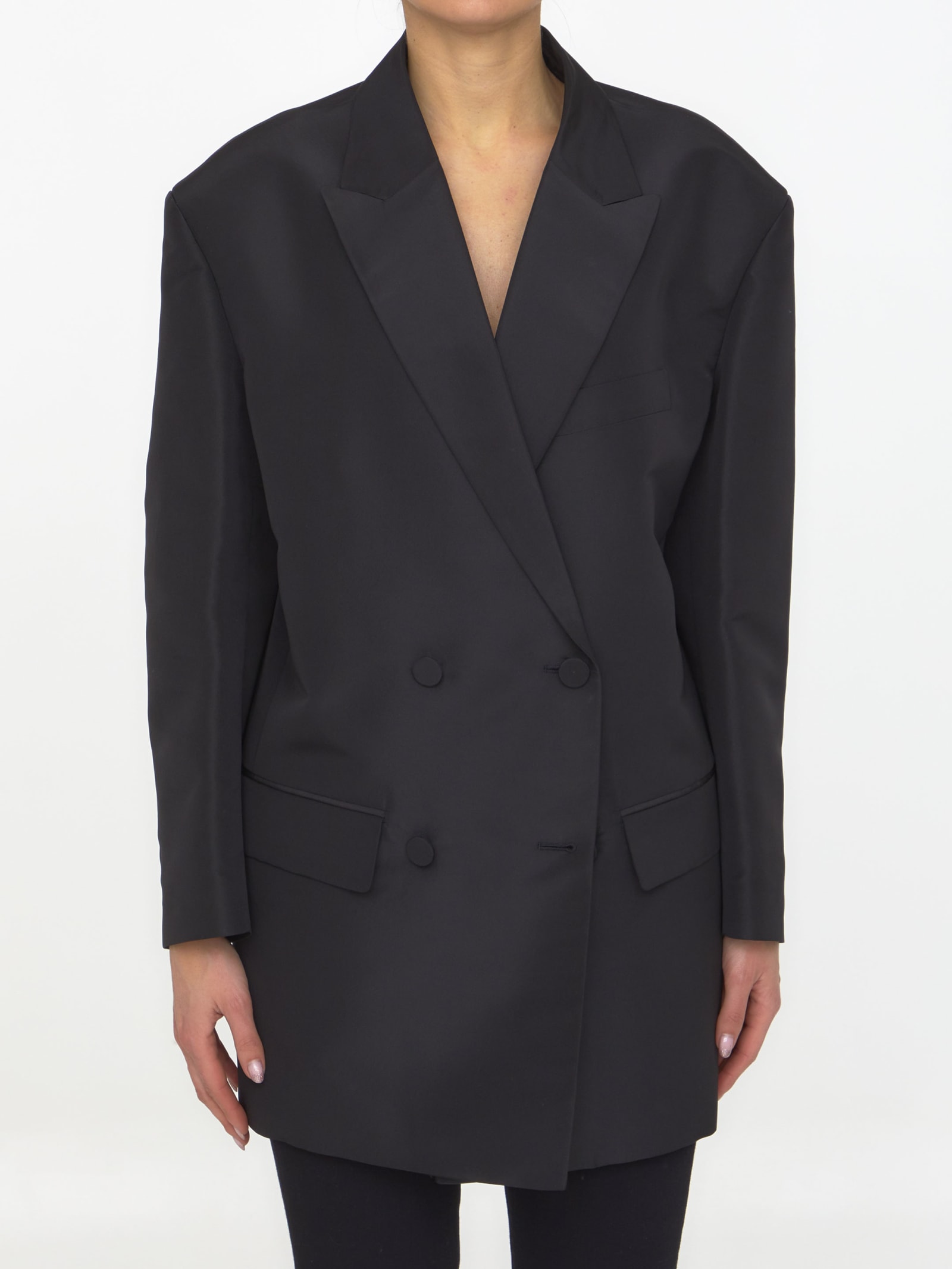 Valentino Peak-lapel Silk Satin Blazer In Black