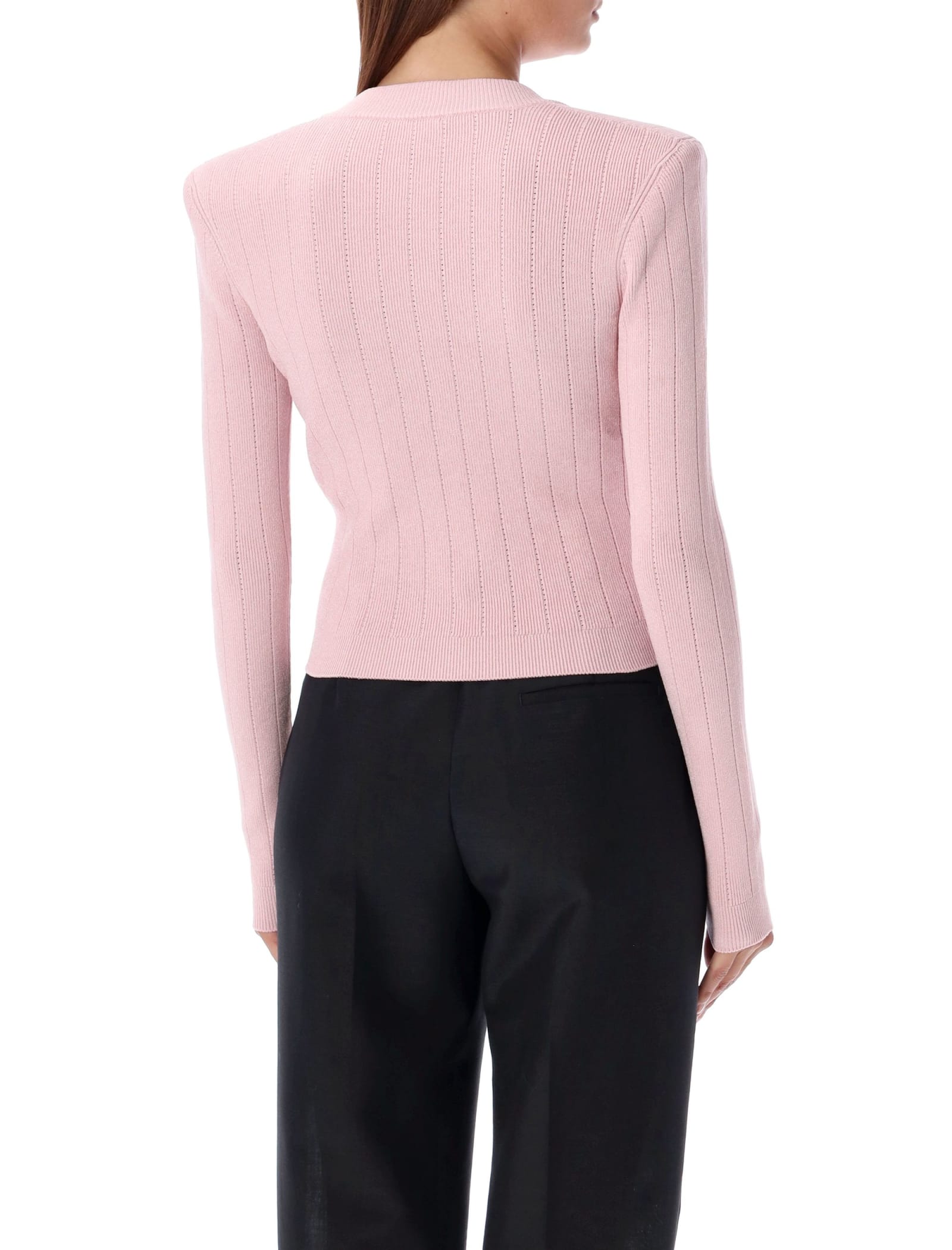 Shop Balmain Gold Buttons Knit Cardigan In Light Rose