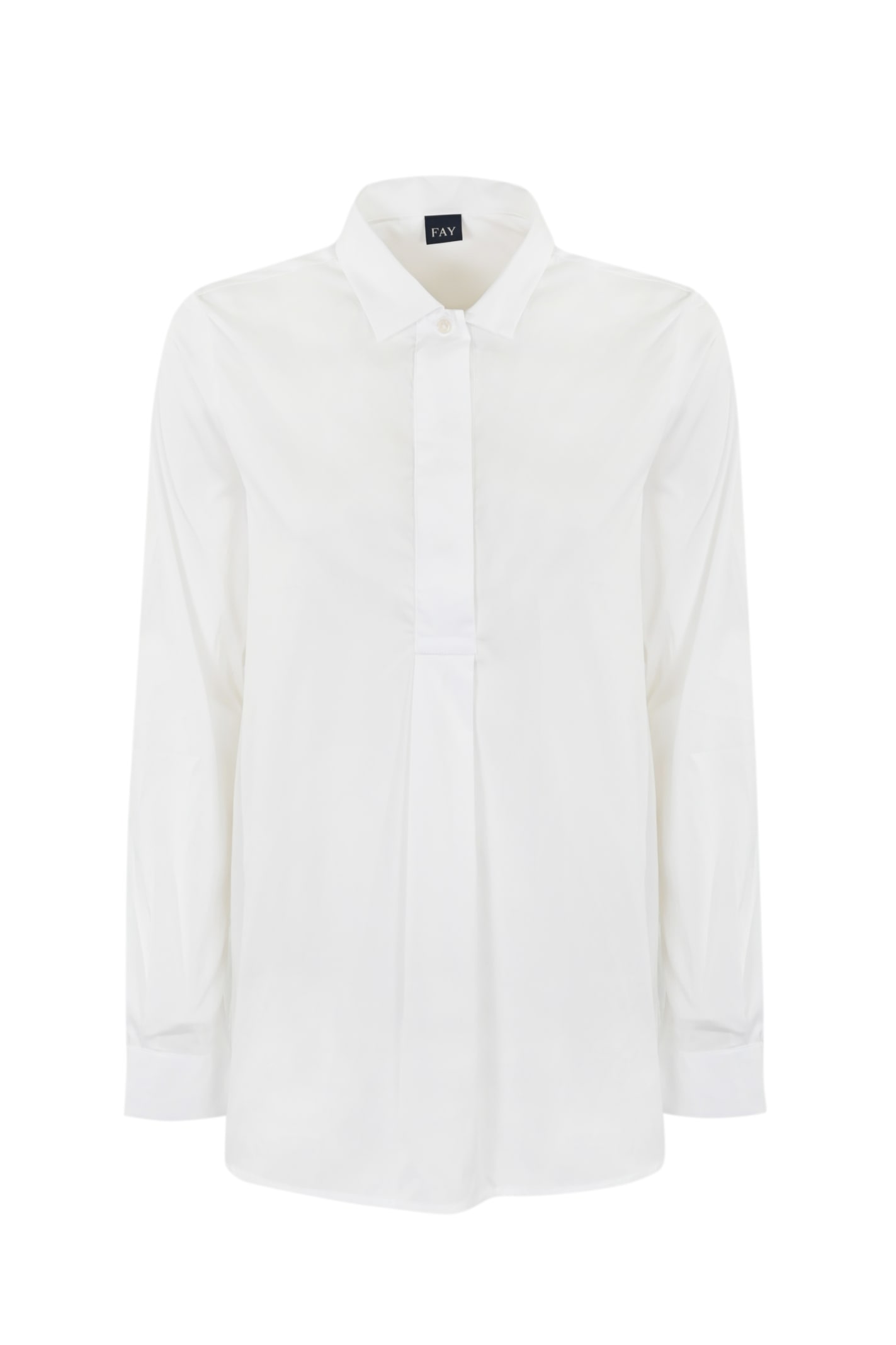 Shop Fay Stretch Poplin Shirt In Bianco