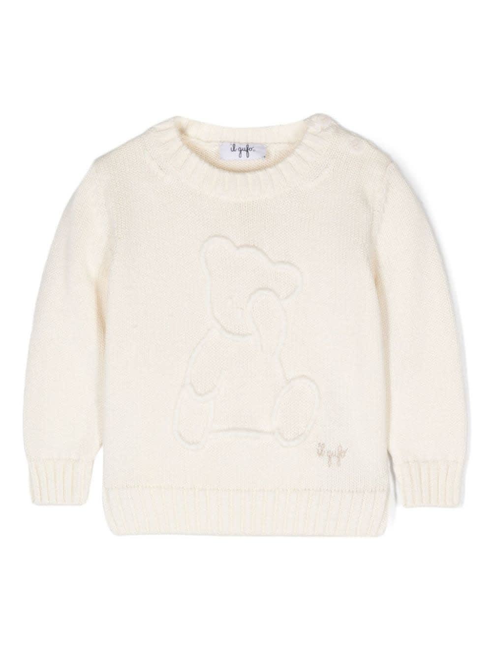 Shop Il Gufo White Sweater With Bear