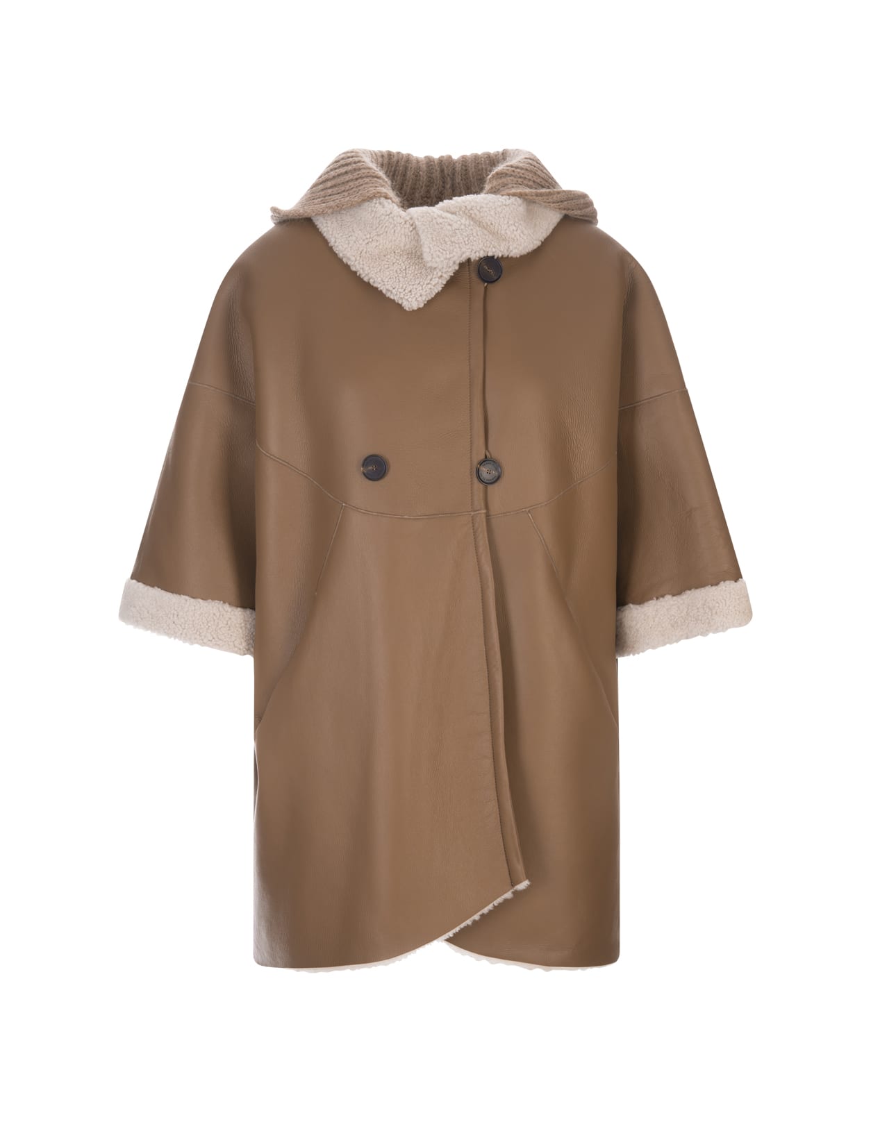 Fabiana Filippi Hooded Shearling Jacket In Marrone