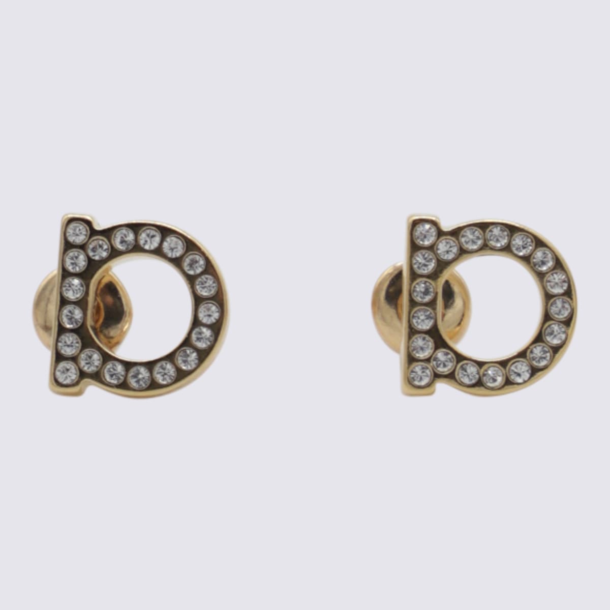 Ferragamo Gancini Crystal-embellished Earrings In Metallic