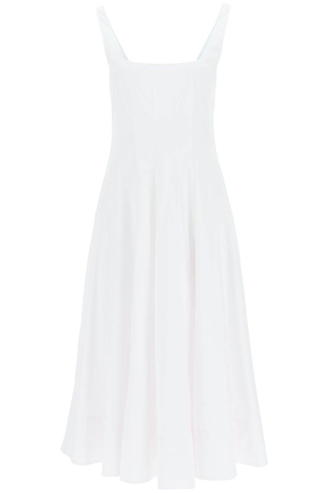 Shop Staud Wells Pleated Corset-waist Long Dress In Wht White