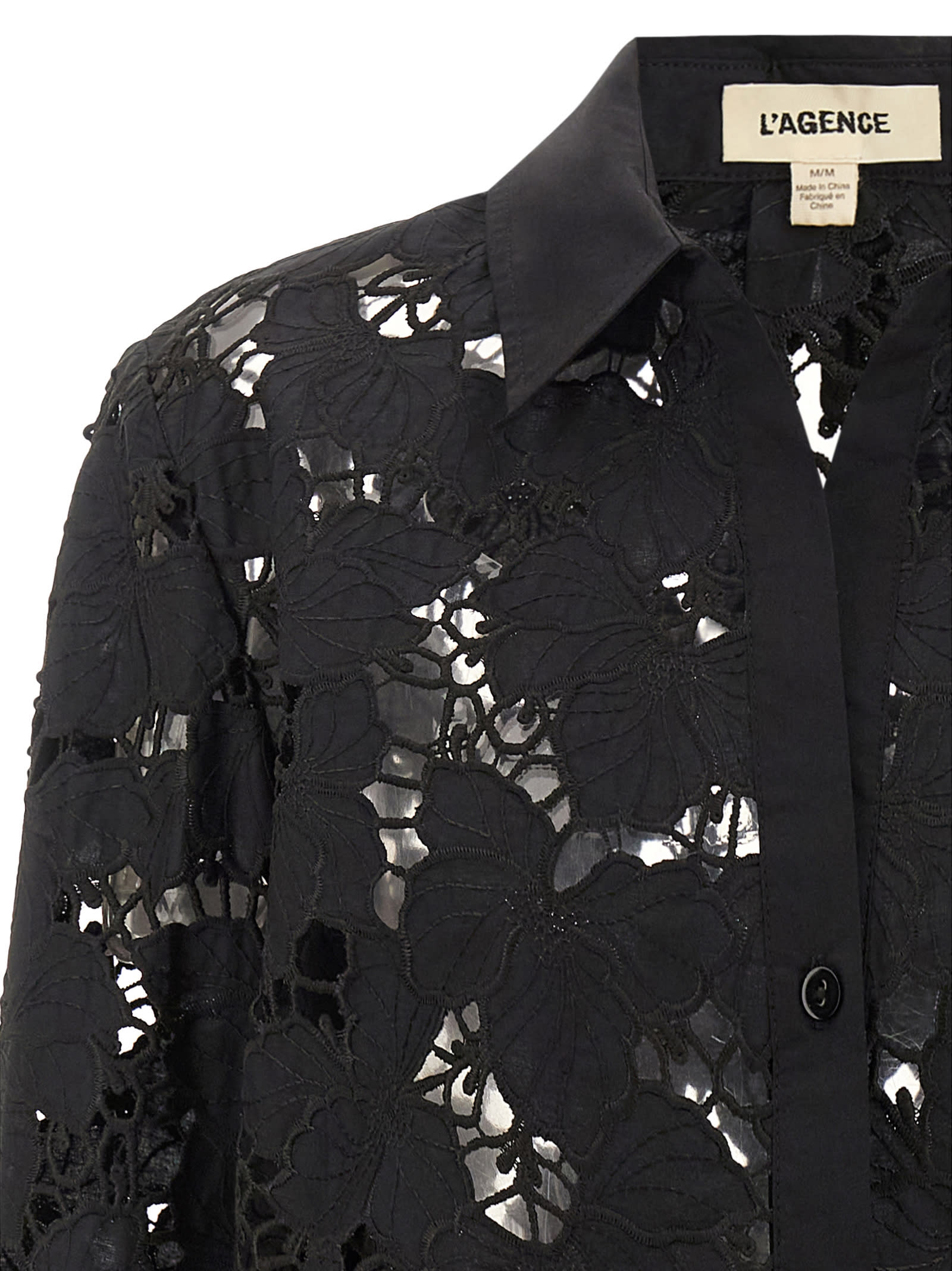 L'agence Seychelle Lace Button Front Shirt In Black