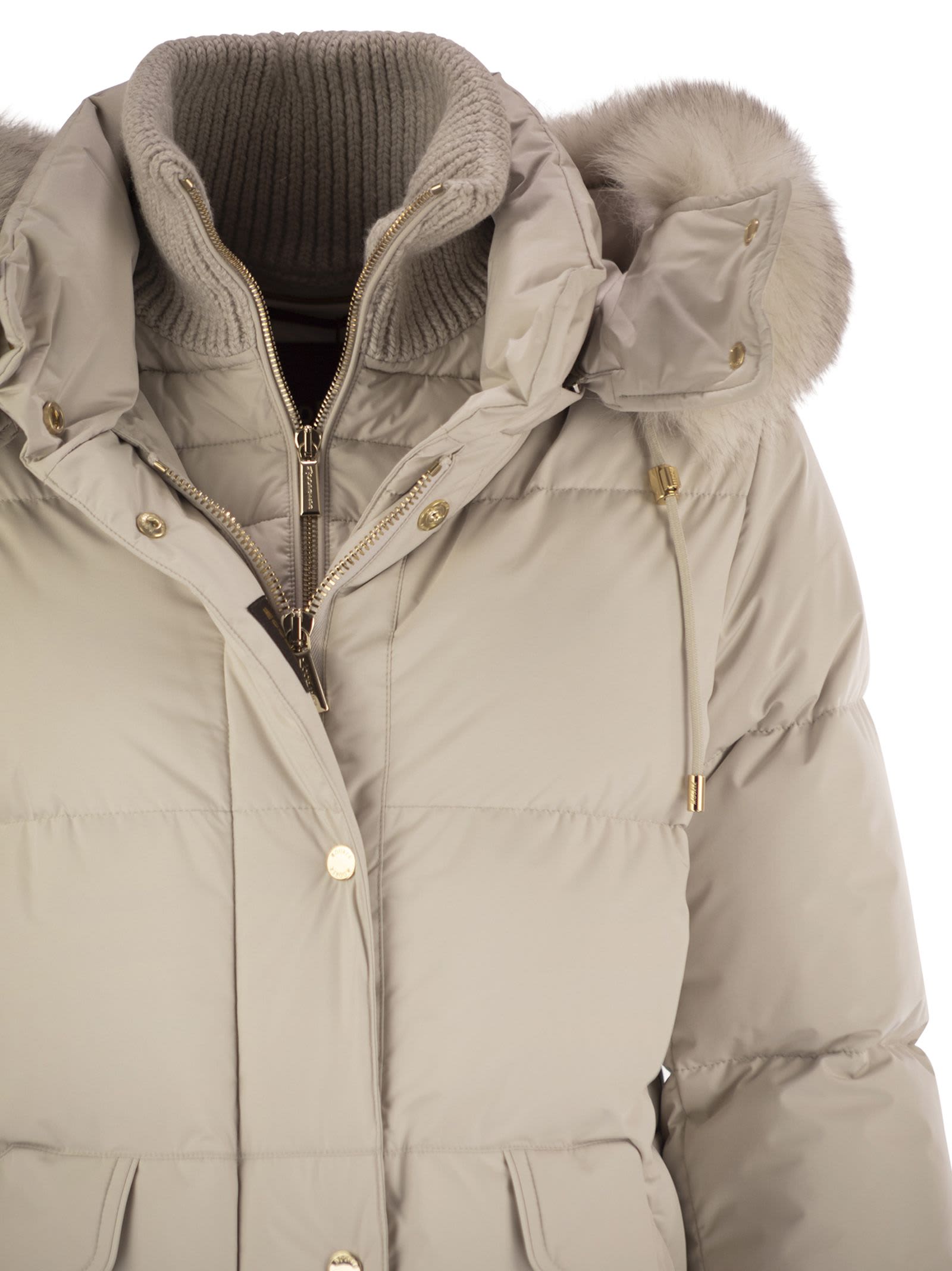 Moorer Attica-stp - Short Down Jacket With Hood And Fur In White
