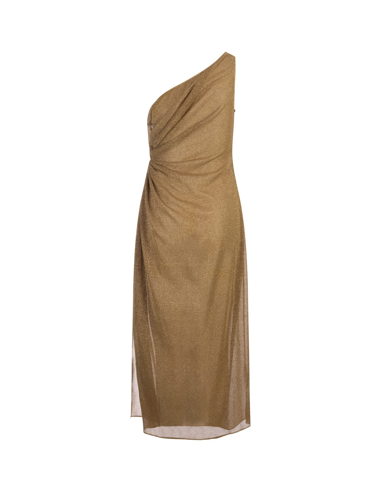 Shop Oseree Toffee Lumiere One-shoulder Midi Dress In Brown