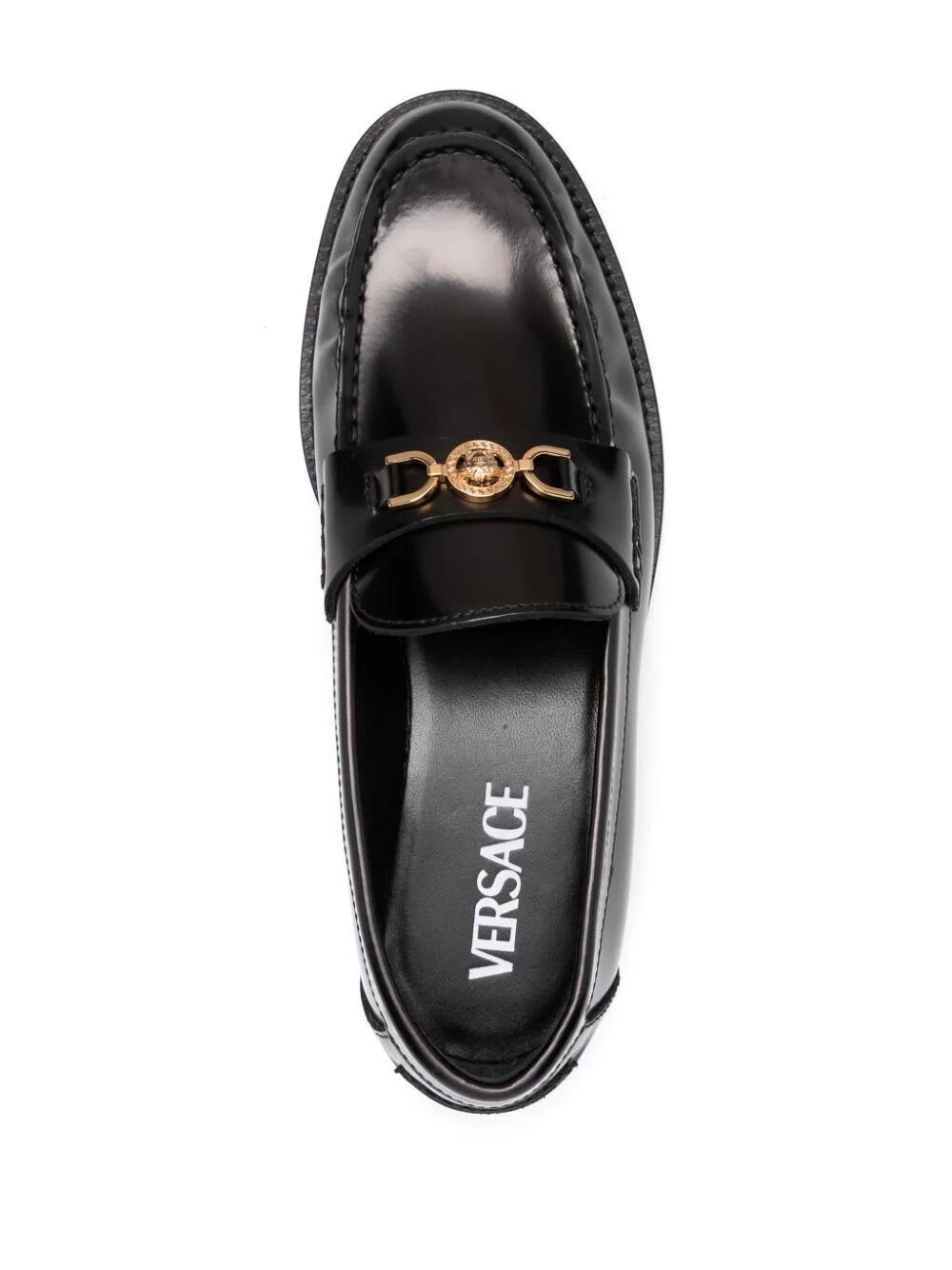 Shop Versace Loafers T.25 Calf Leather In V Black  Gold