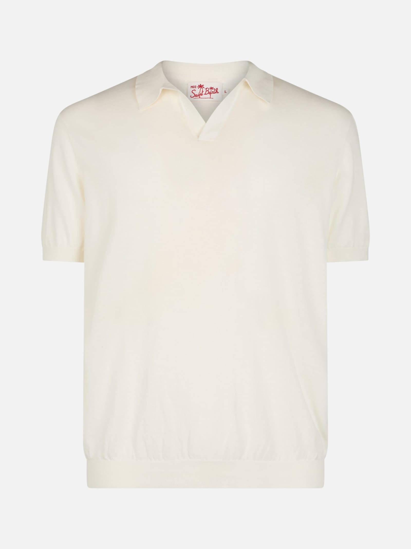 Mc2 Saint Barth Man Off-cream Knitted Polo Shirt Sloan In White