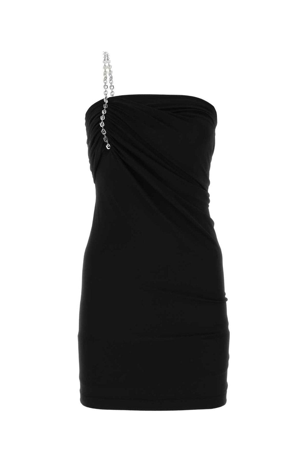 Givenchy One-shoulder Chain-embellished Stretch-jersey And Mesh Mini Dress In Black
