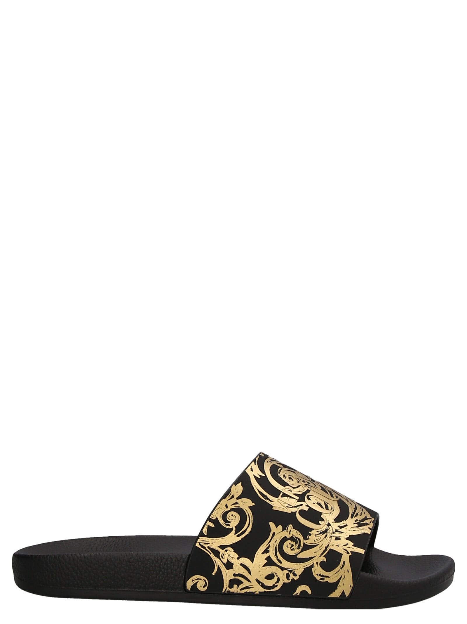 Versace Jeans Couture Black Graphic Slides In Black