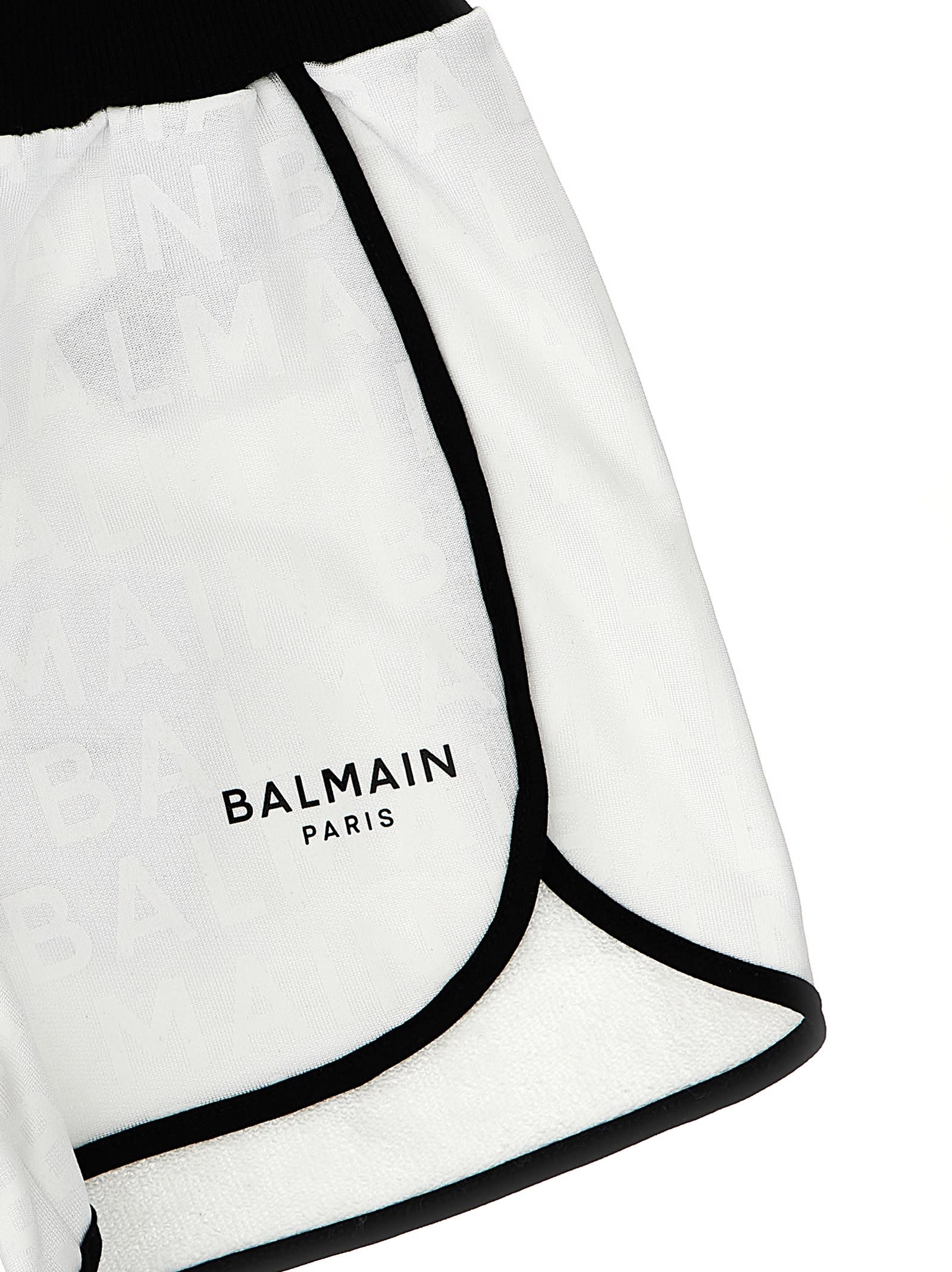 Shop Balmain Logo Shorts In White/black