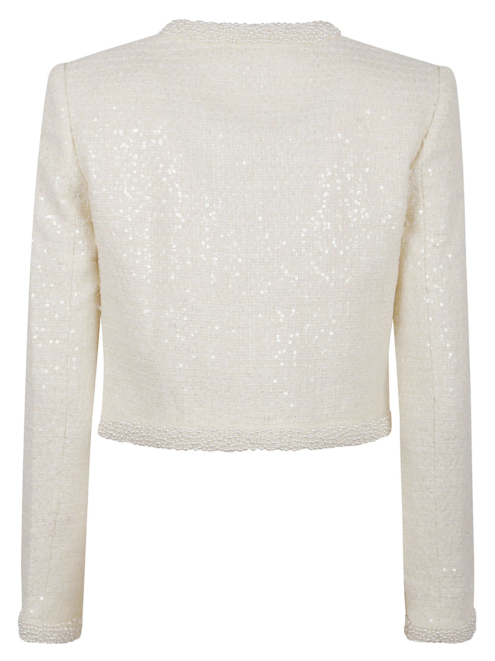 Shop Self-portrait Cream Boucle Pearl Trim Jacket