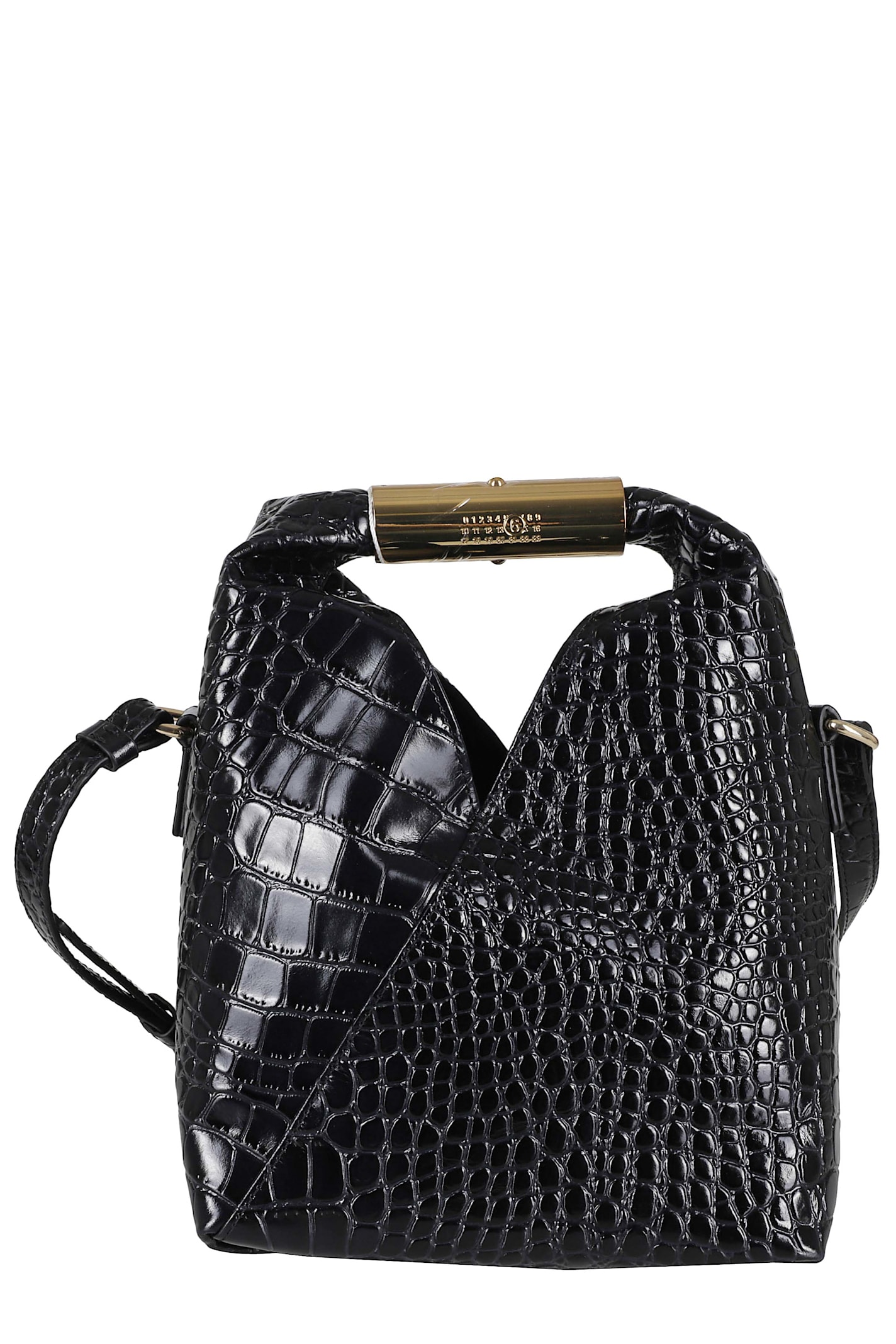 Mm6 Maison Margiela Japanese Shoulder Bag In Croc-embossed Leather In Black